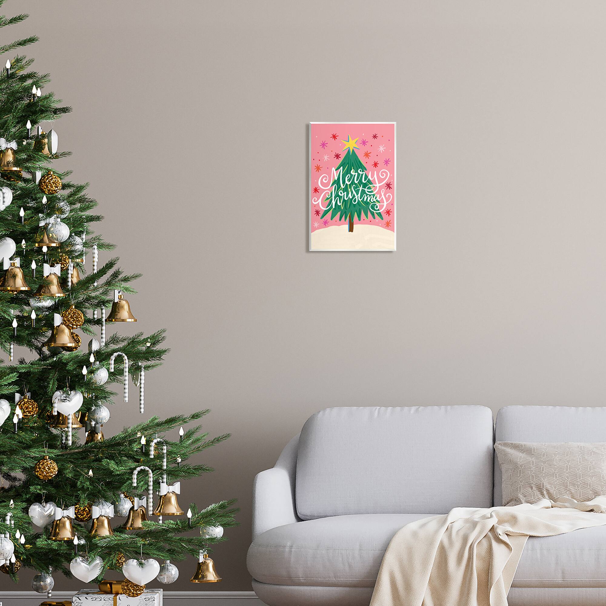 Stupell Industries Merry Christmas Pink Starry Pattern Wall Plaque Art