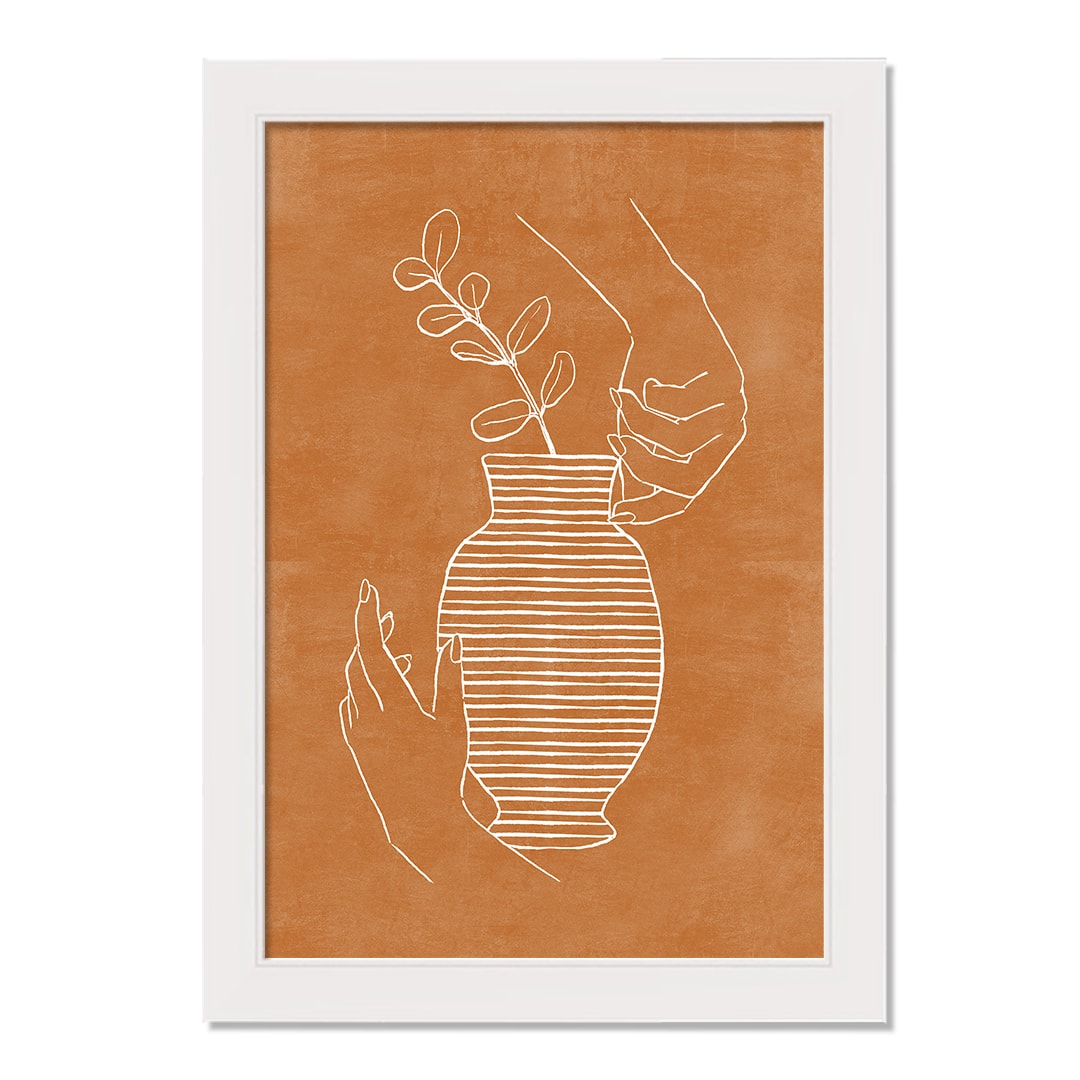 Orange & White Vase & Hands Framed Wall Hanging