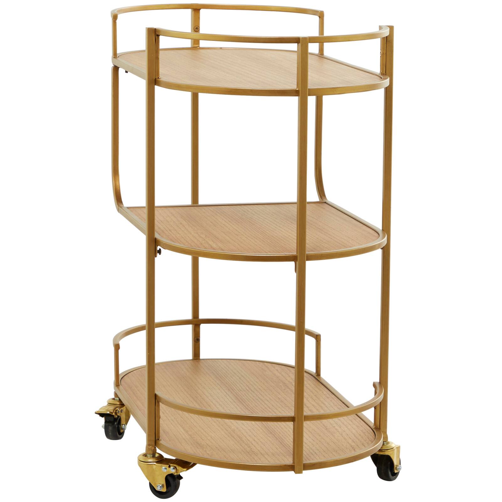 Gold Wood Rolling 3 Shelves Bar Cart with Handles 30&#x22; x 15&#x22; x 30&#x22;