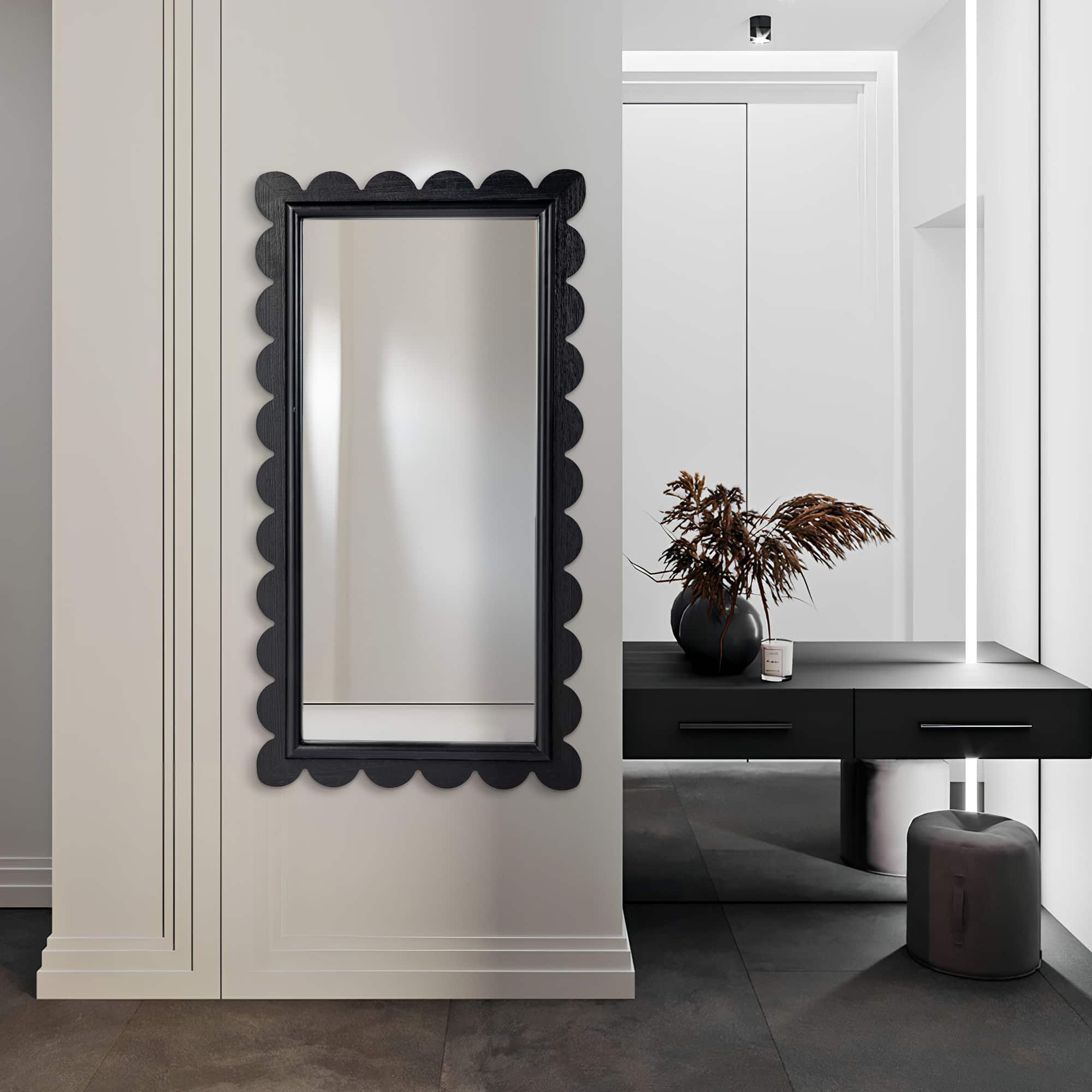 Glitzhome&#xAE; 42.5&#x22; Modern Black Wood Frame Wavy Rectangle Wall Mirror