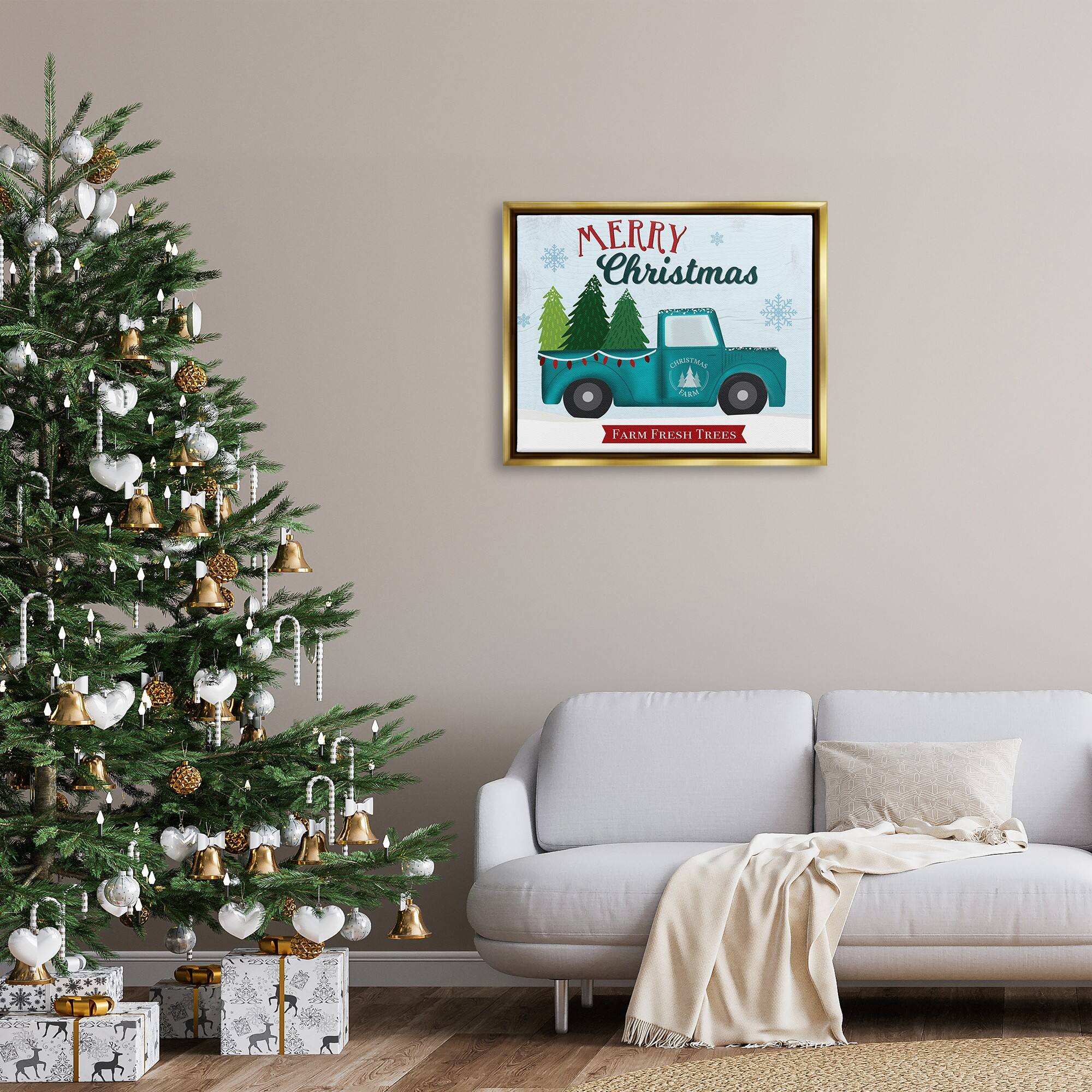 Stupell Industries Merry Christmas Farm Fresh Trees Sign Framed Floater Canvas Wall Art