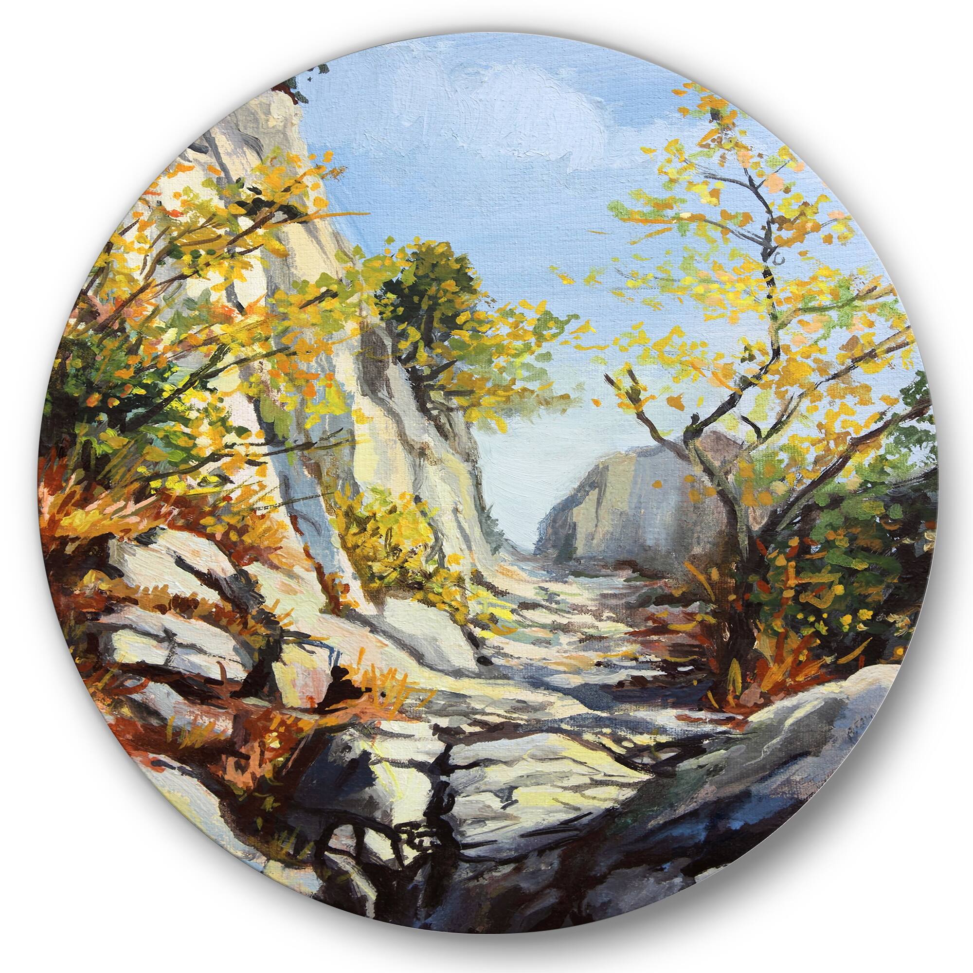 Designart - Marble Path In Autumn - Traditional Metal Circle Wall Art