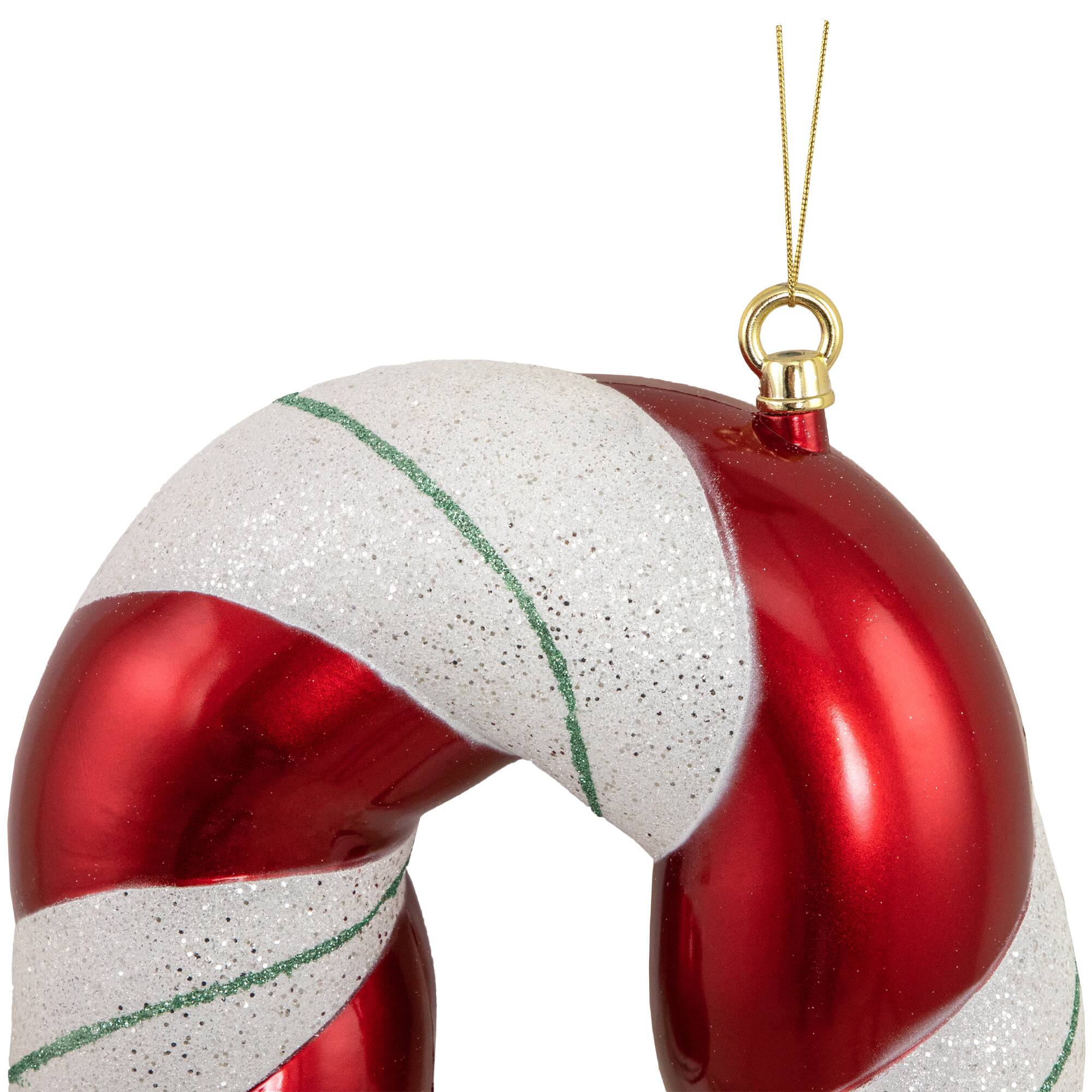 22" Shatterproof Candy Cane with Green Glitter Commercial Ornament