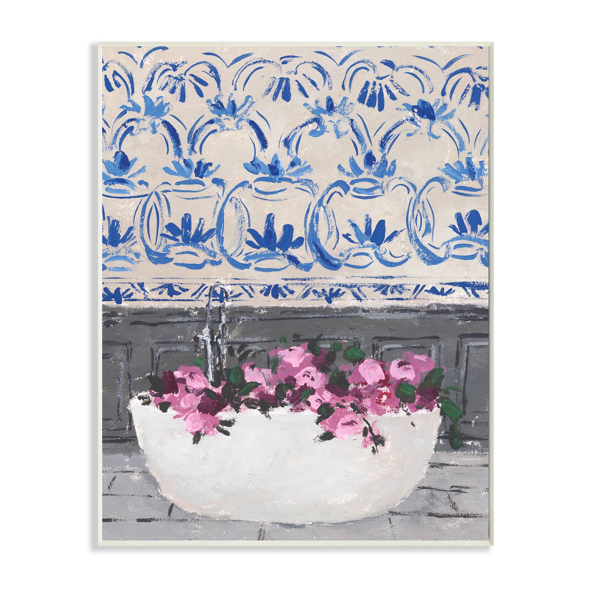 Stupell Industries Pink Flowers In Bath Tub Interior Design Wall Plaque