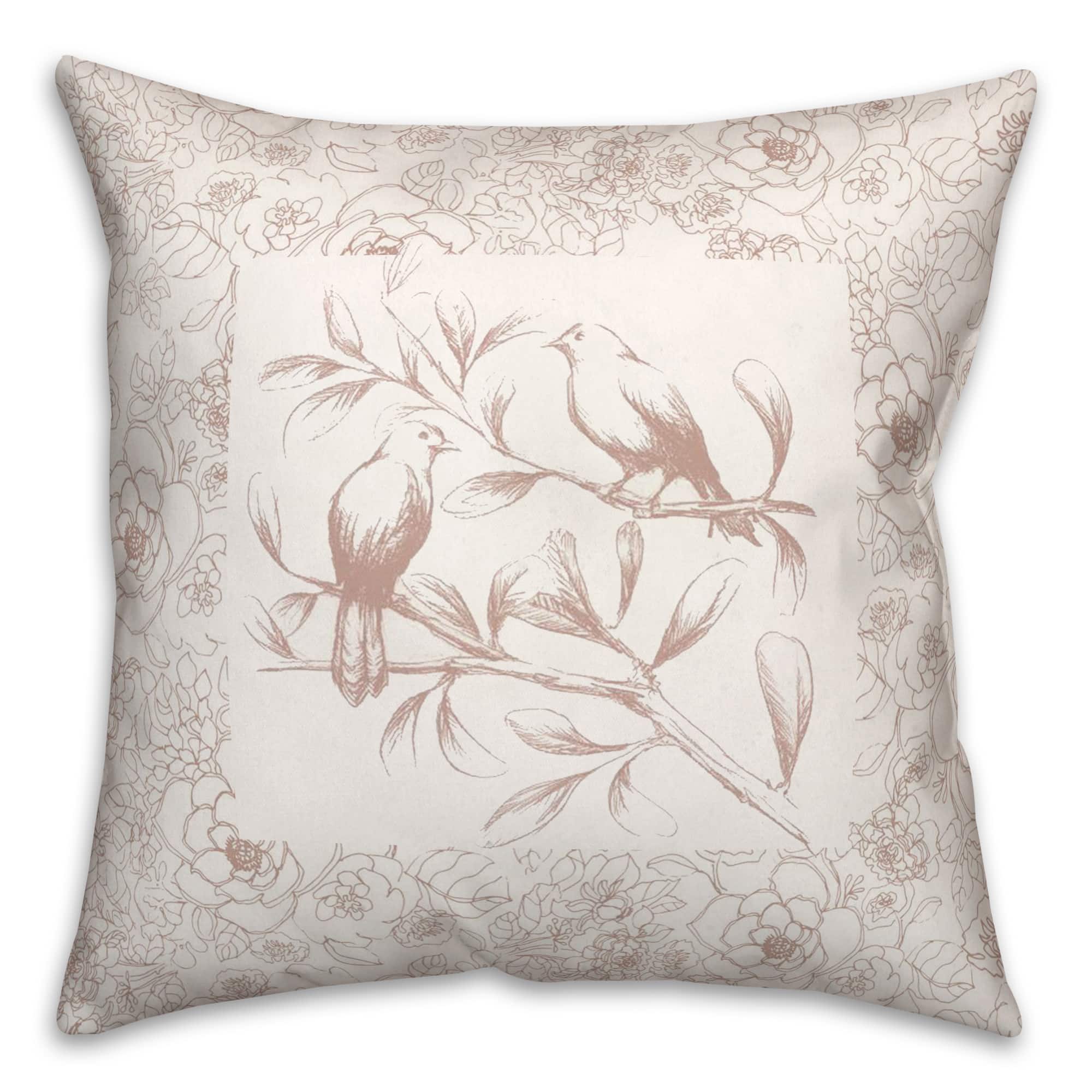 Floral Bird Perch Throw Pillow