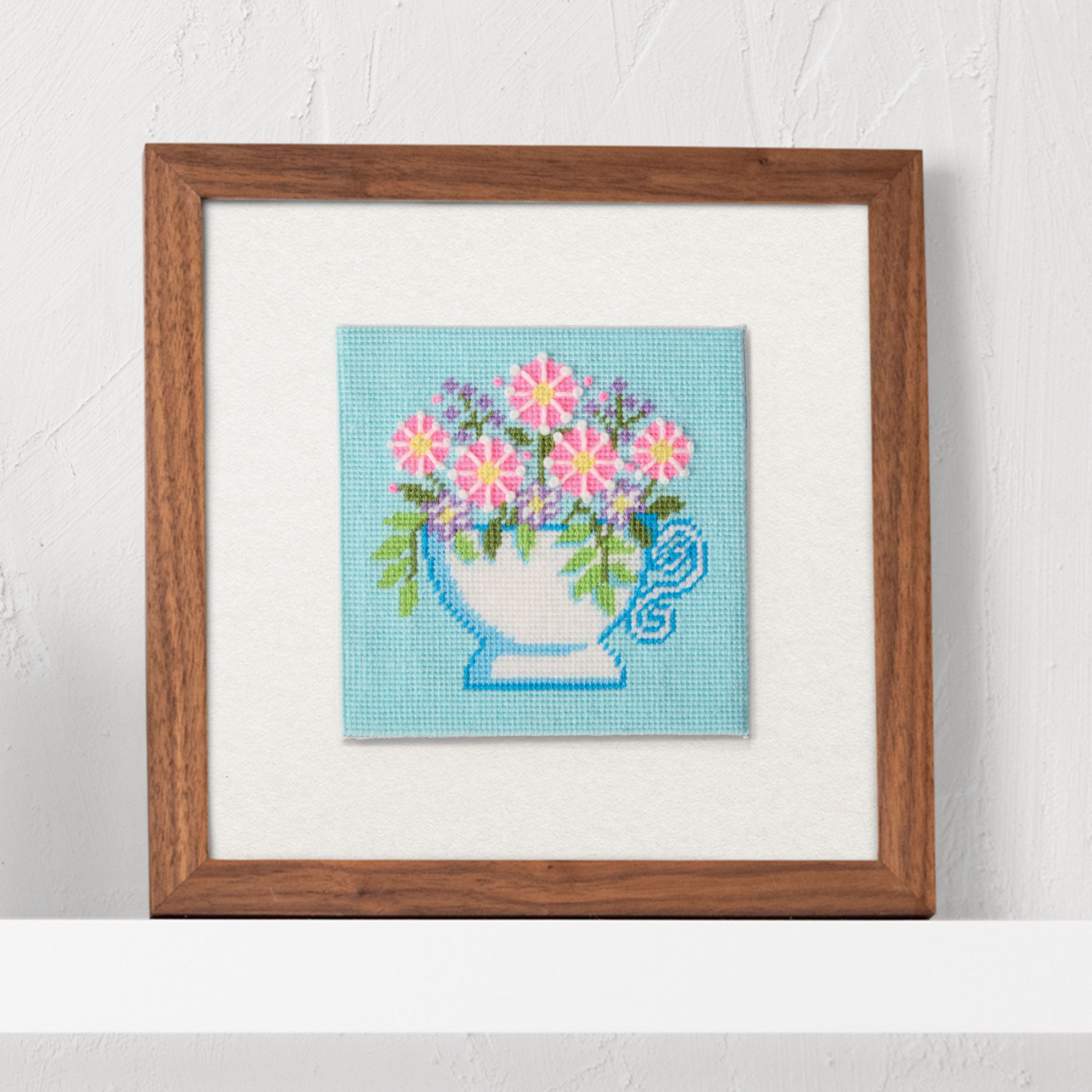 6" x 6" Floral Teacup Needlepoint Kit by Loops & Threads®