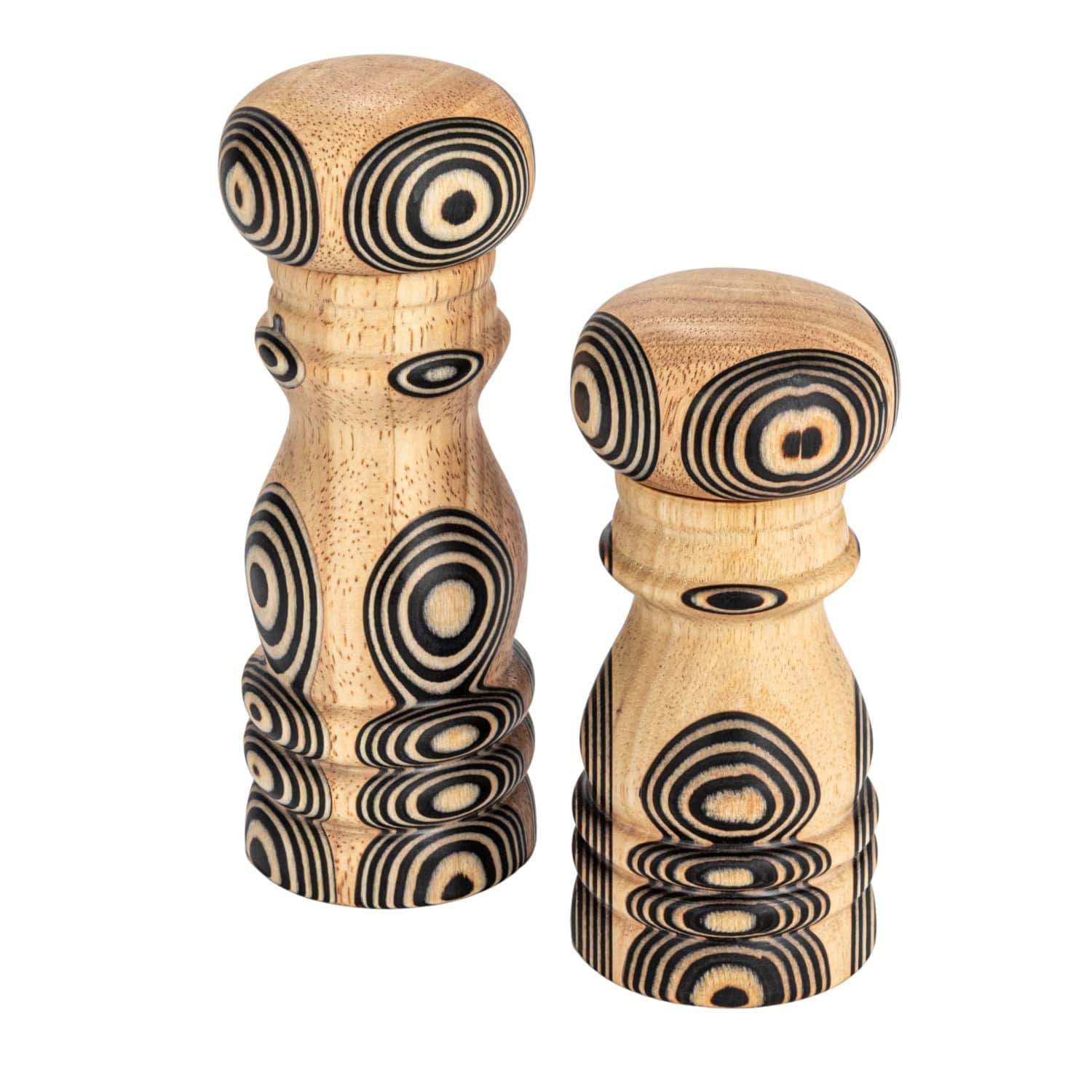 Hello Honey&#xAE; Natural &#x26; Black Inlaid Circles Wood Salt &#x26; Pepper Mills Set