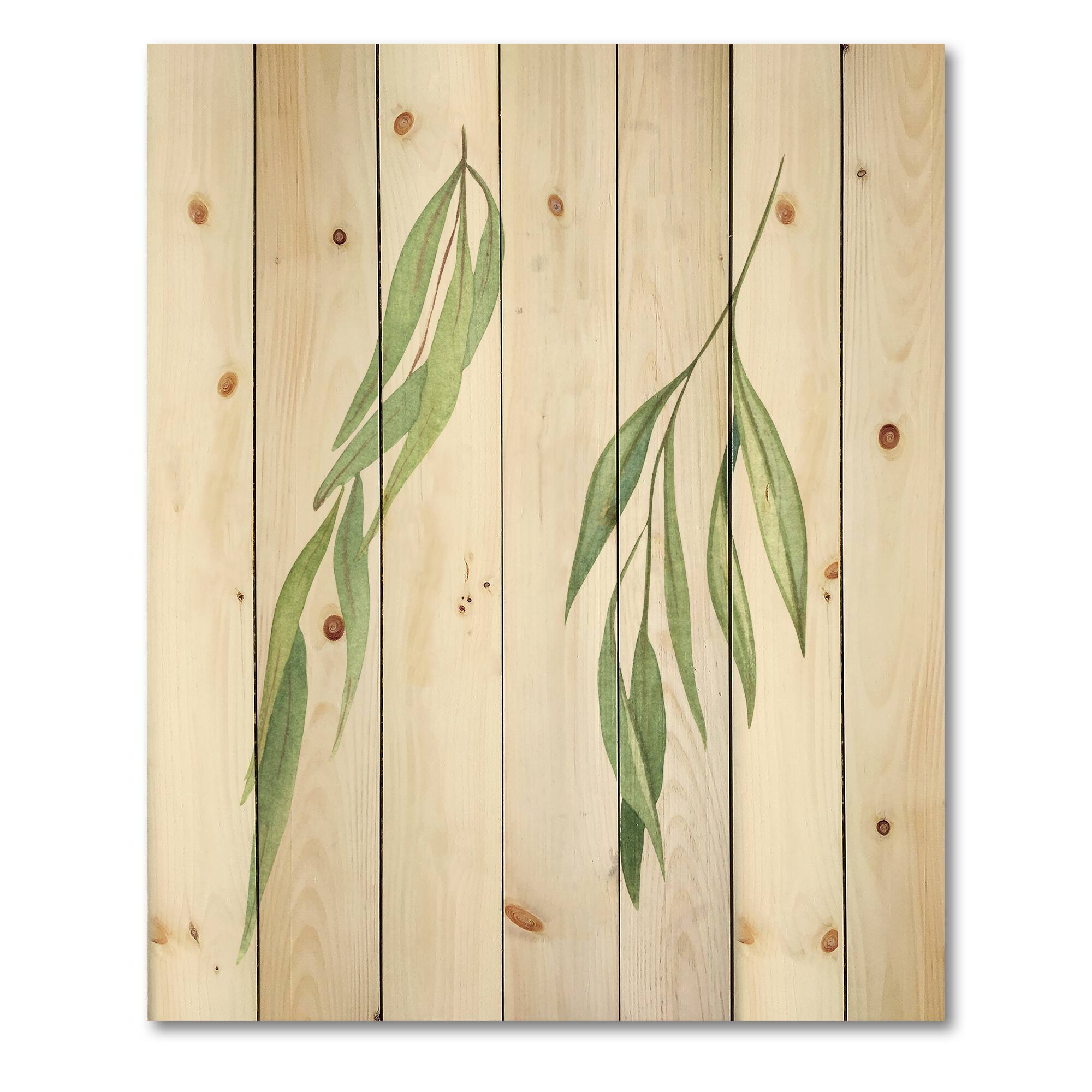 Designart - Two Willow Branches - Farmhouse Print on Natural Pine Wood