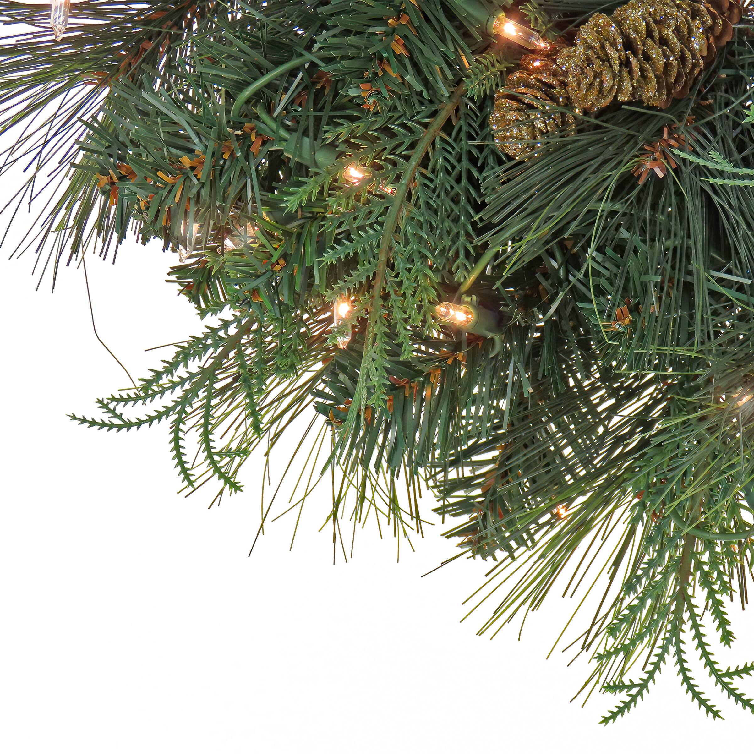 First Traditions&#x2122; 30&#x27;&#x27; Pre-Lit Artificial North Conway Wreath with Glittery Cones and Eucalyptus