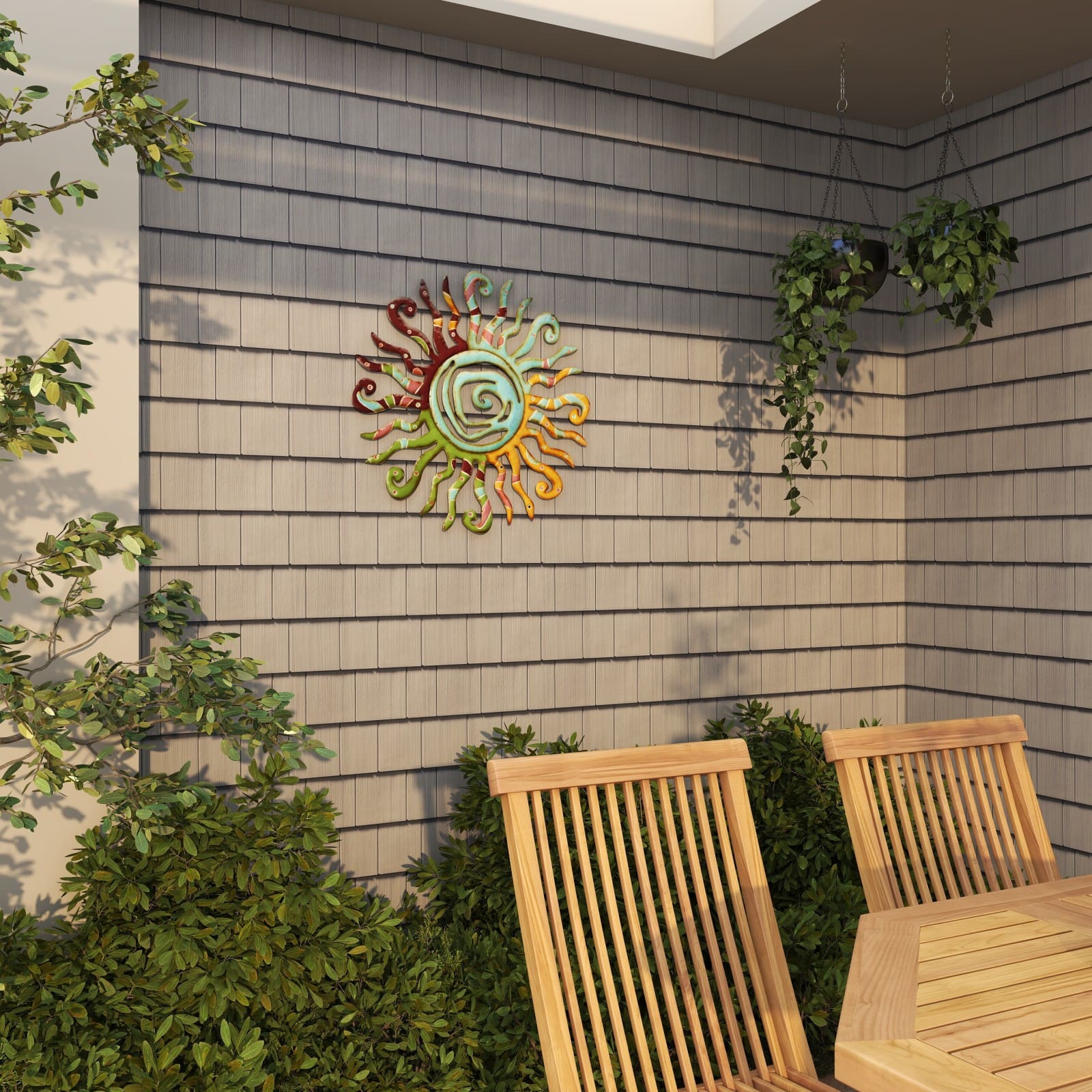 Multi Colored Metal Sun Cutout Swirl Home Wall Decor with Abstract Patterns