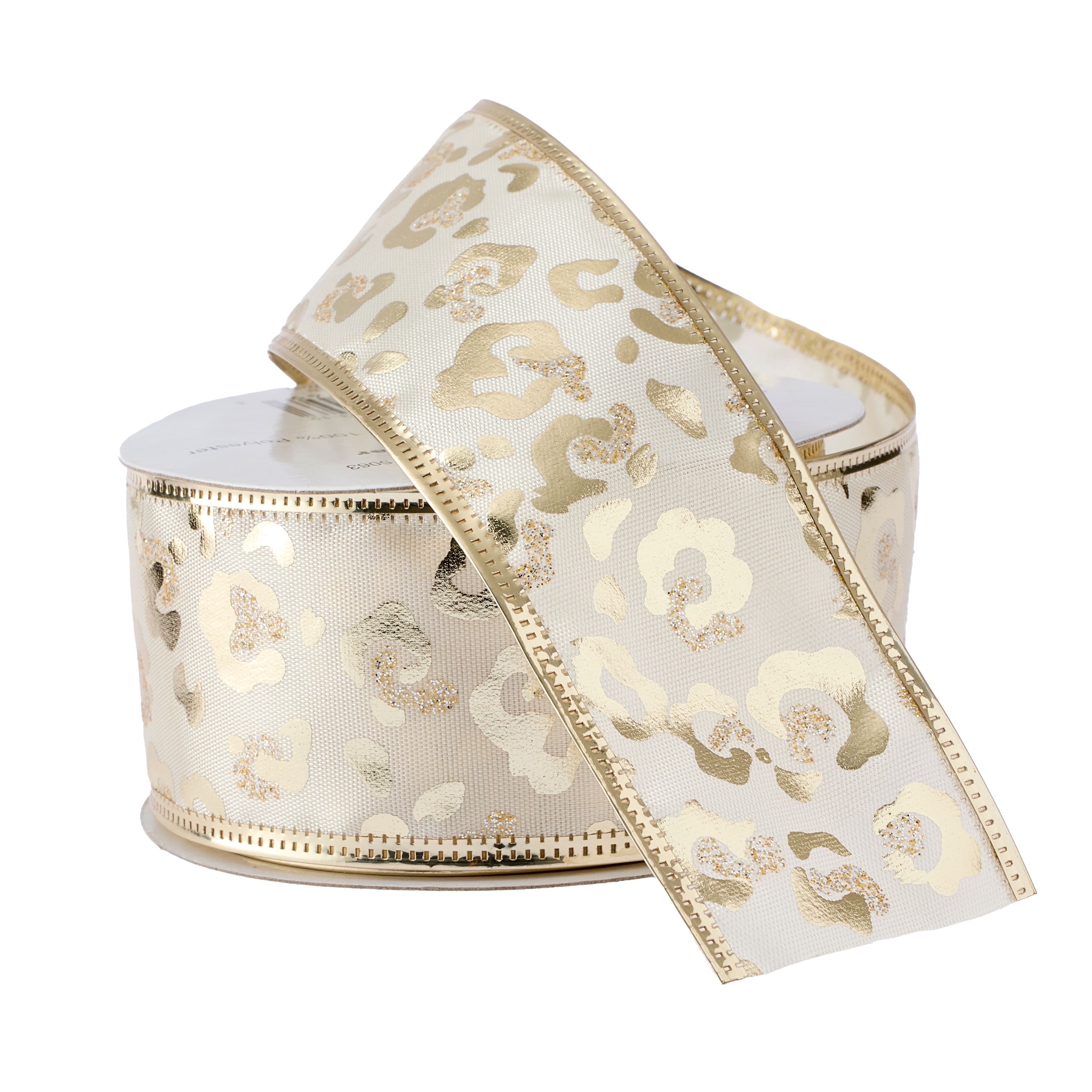 1.5&#x22; x 3yd. Gold Leopard Wired Taffeta Ribbon by Celebrate It&#xAE; Classic