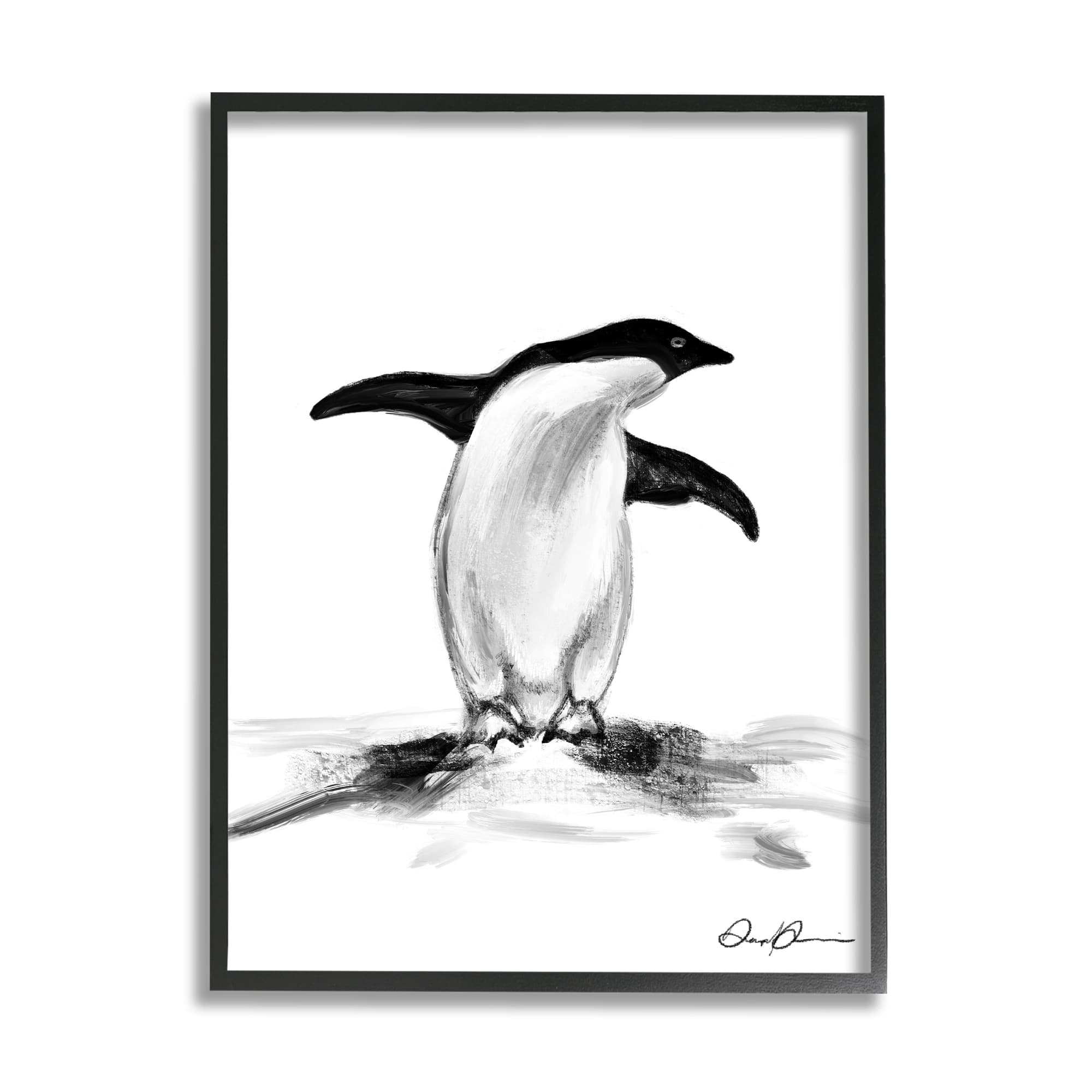 Stupell Industries Adorable Penguin On Snow Mound Arctic Tuxedo Bird in Black Frame Wall Art
