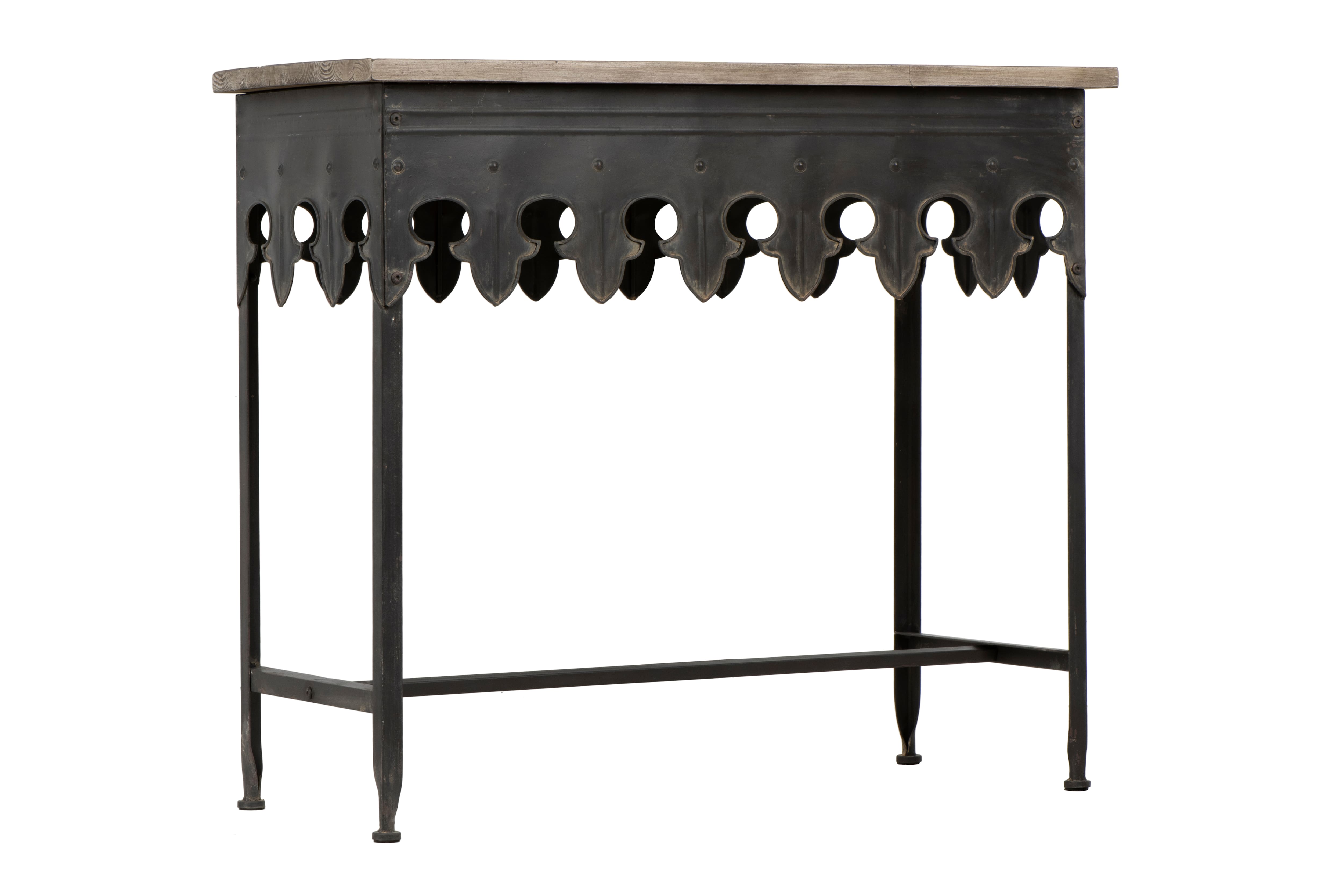 36" Rustic Farmhouse Metal Console Table with Solid Wood Top