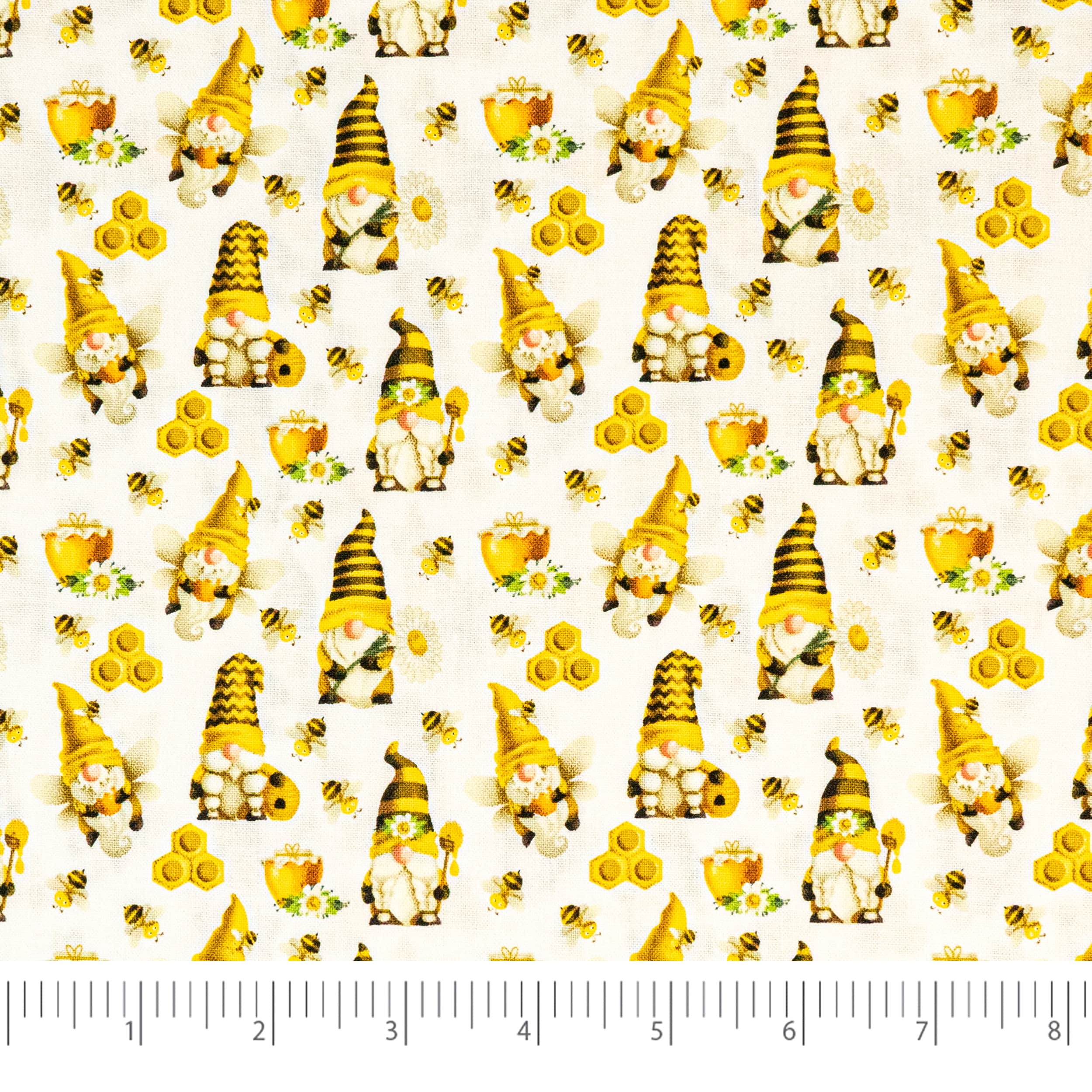 SINGER White Bee Gnomes Cotton Fabric