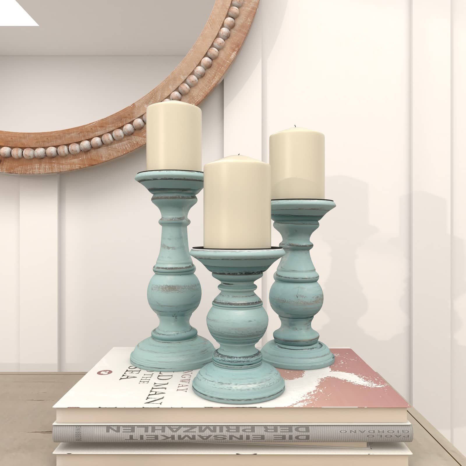 Mango Wood Traditional Candle Holder Set