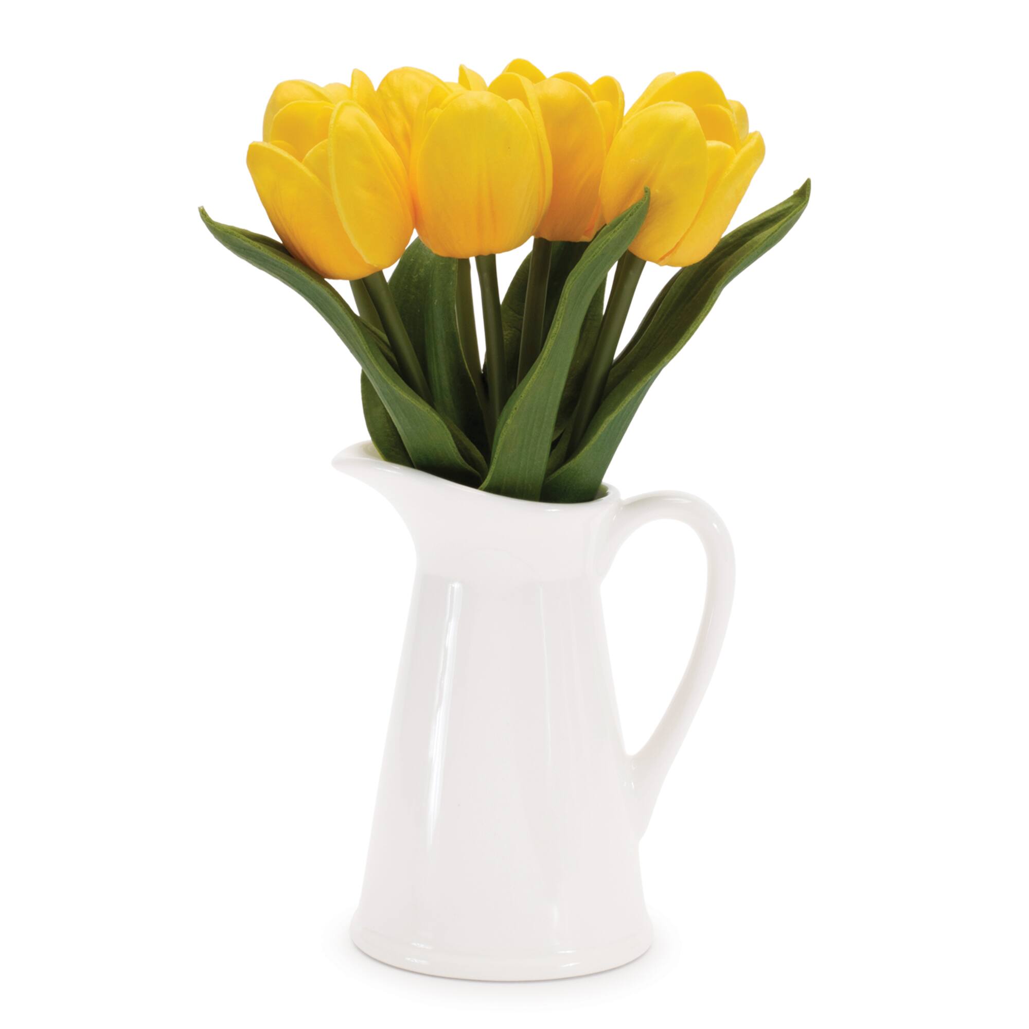 9.5&#x22; Yellow Tulip Floral Pitcher Vase, 2ct.