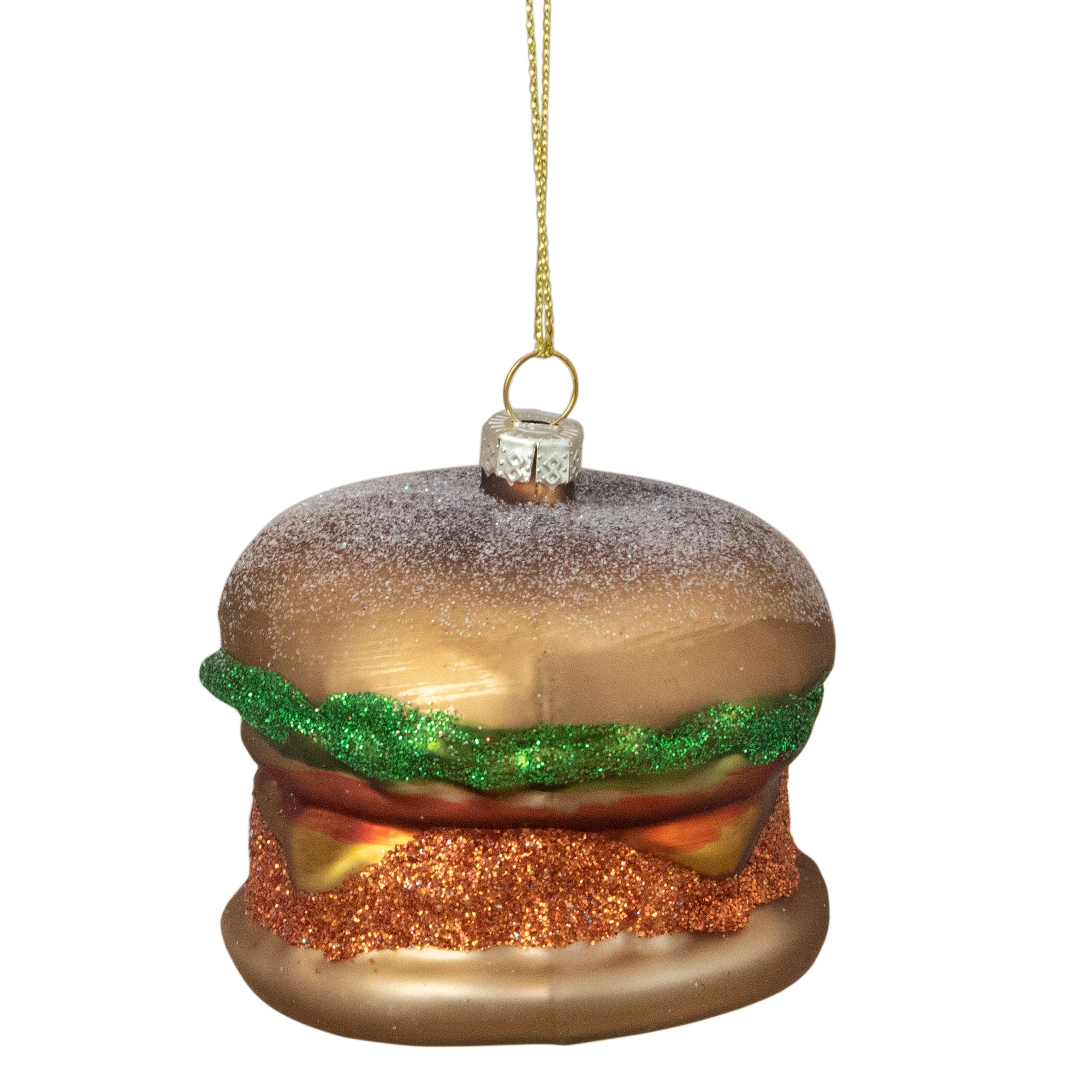 Juicy Golden Cheeseburger Glass Christmas Ornament