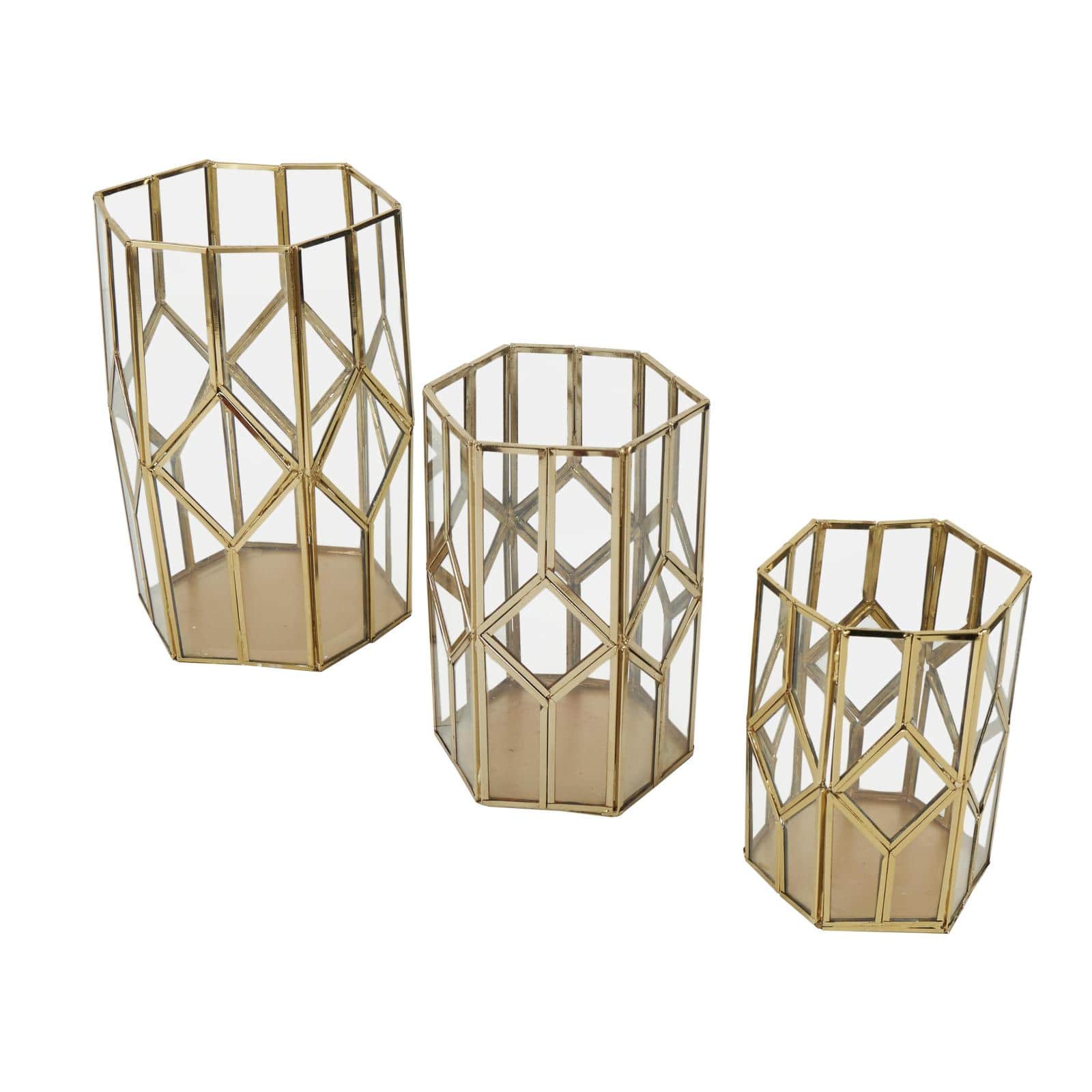 CosmoLiving by Cosmopolitan Gold Line & Diamond Hexagon Candle Lantern Set