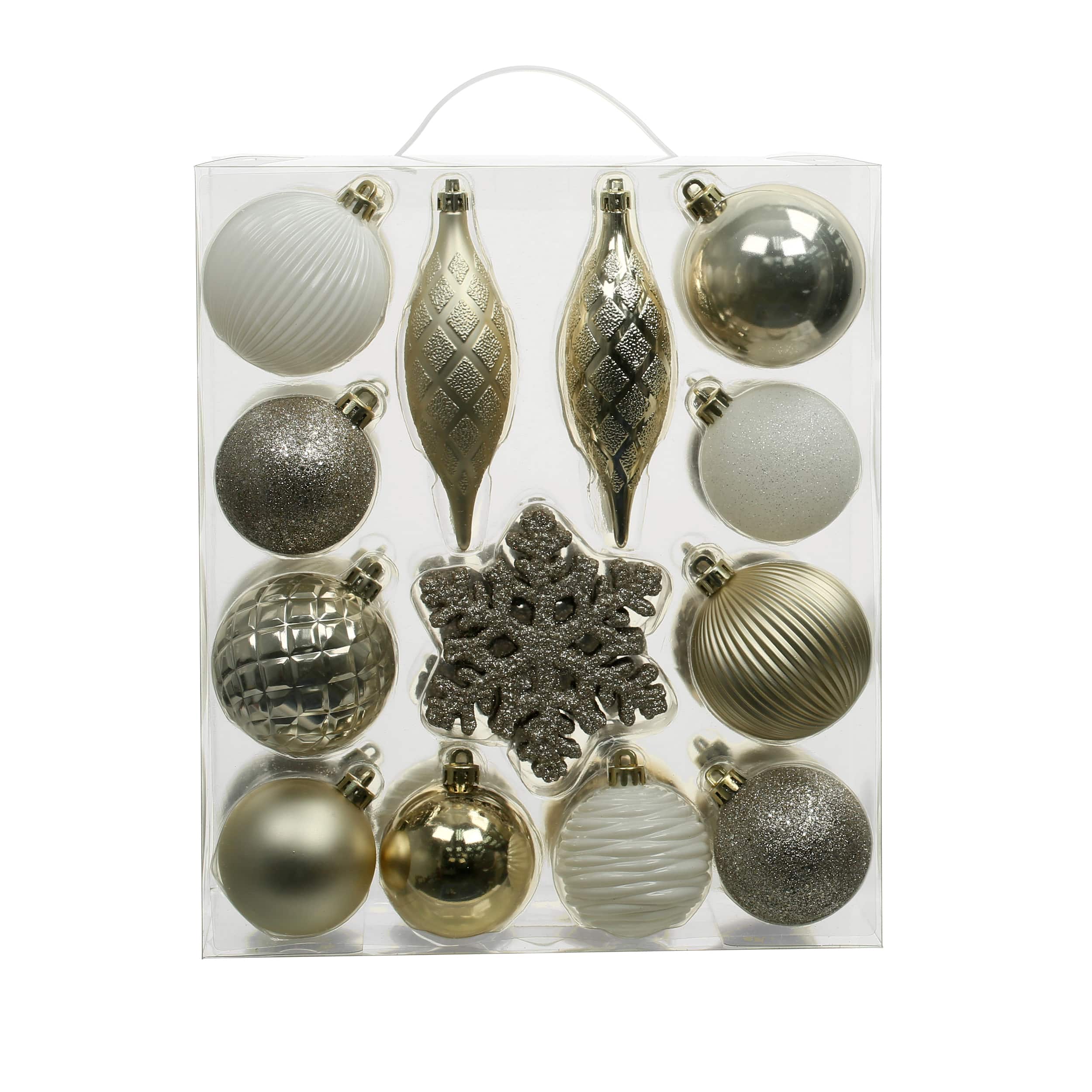 34 Pack Ball, Finial, &#x26; Snowflake Shatterproof Ornaments by Ashland&#xAE;