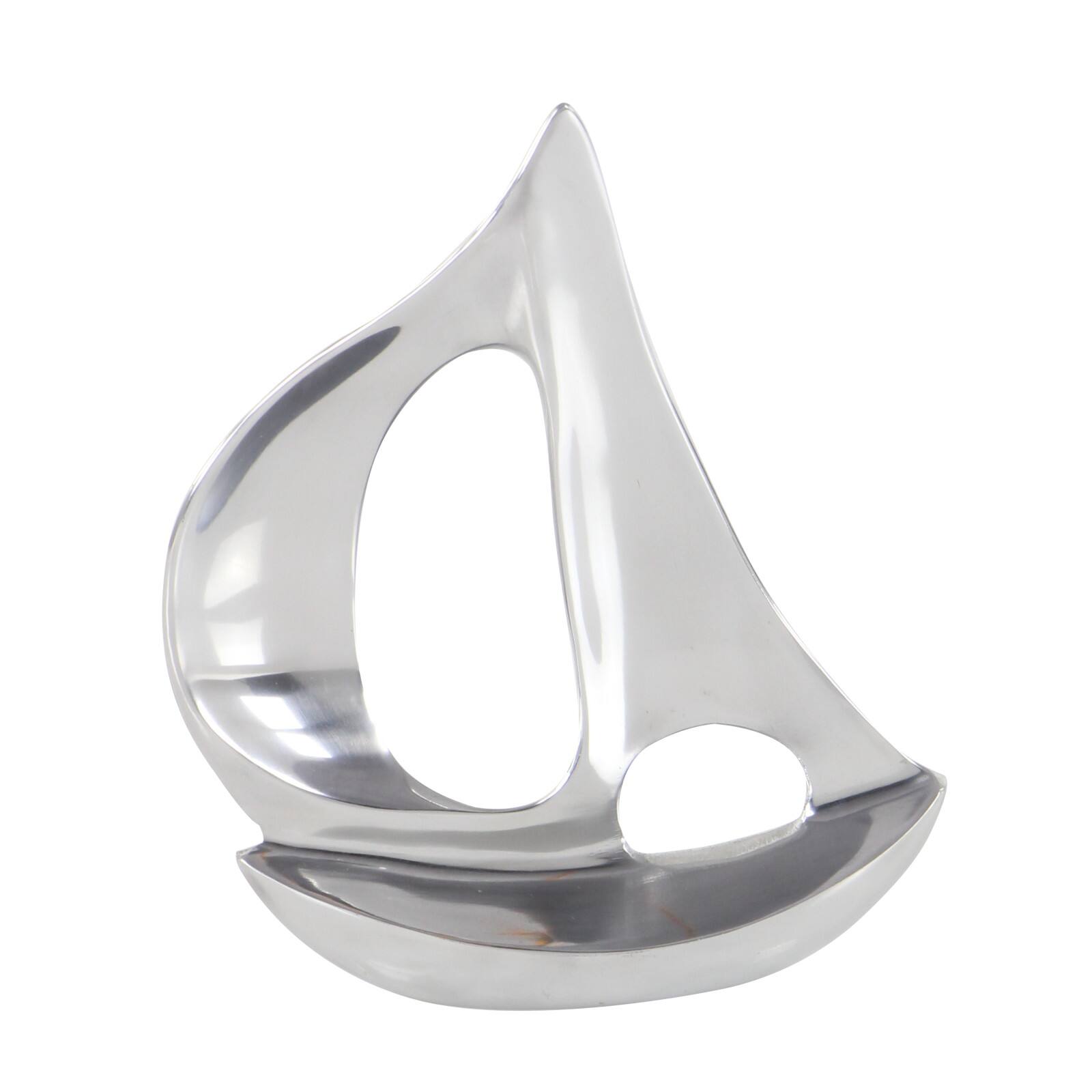 Set of 3 Silver Aluminum Coastal Sail Boat Sculpture, 12", 8", 7"