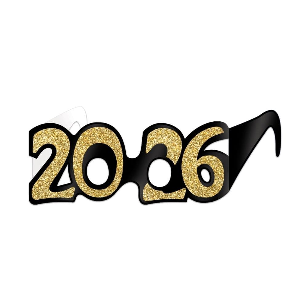 Beistle Black & Gold "2026" Glitter Paper Eyeglasses