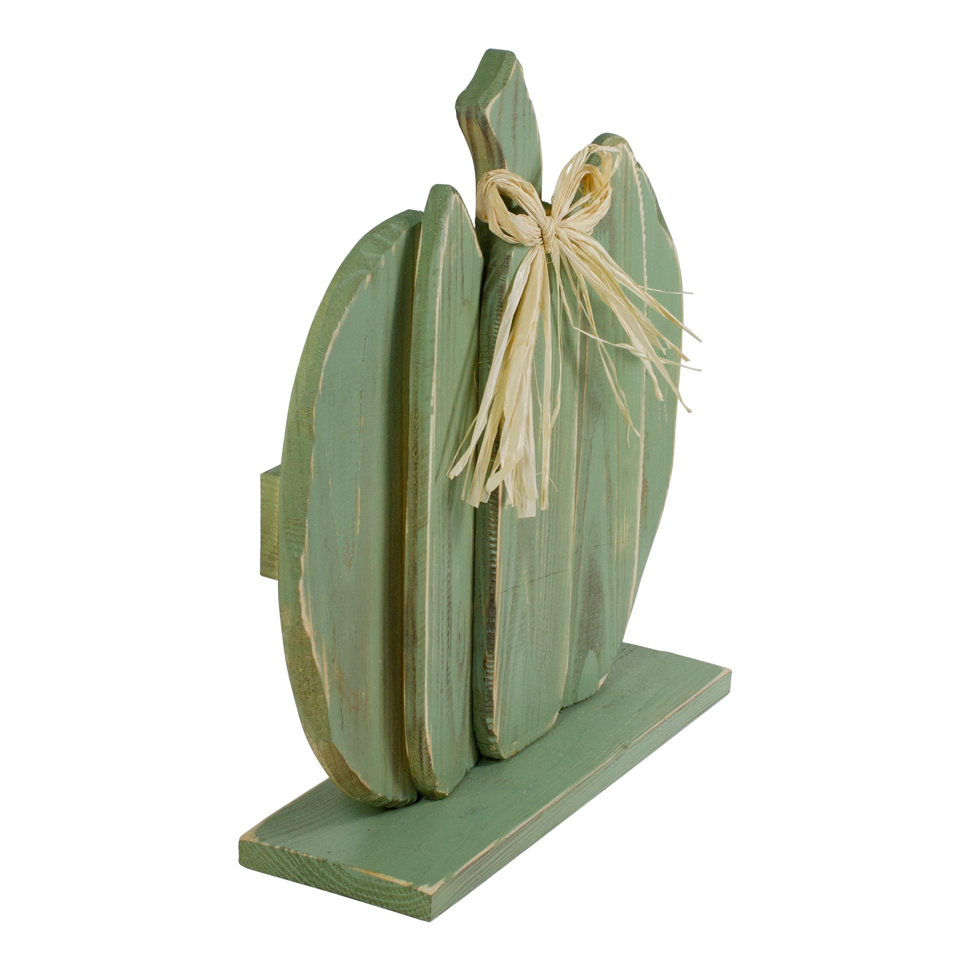 14&#x22; Green Slatted Halloween Tabletop Pumpkin with Bow