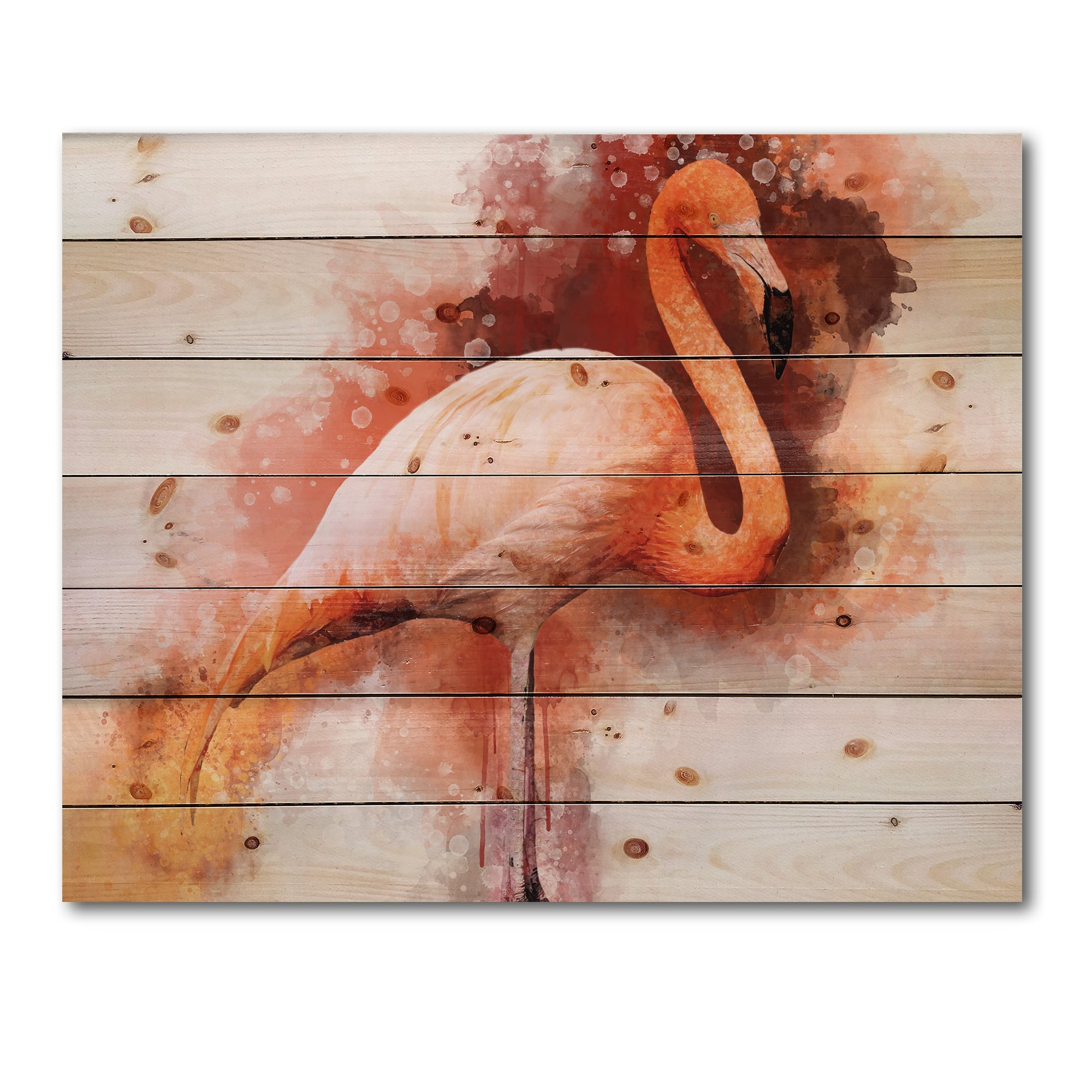 Designart - Portrait of Pink Flamingo II - Farmhouse Print on Natural Pine Wood