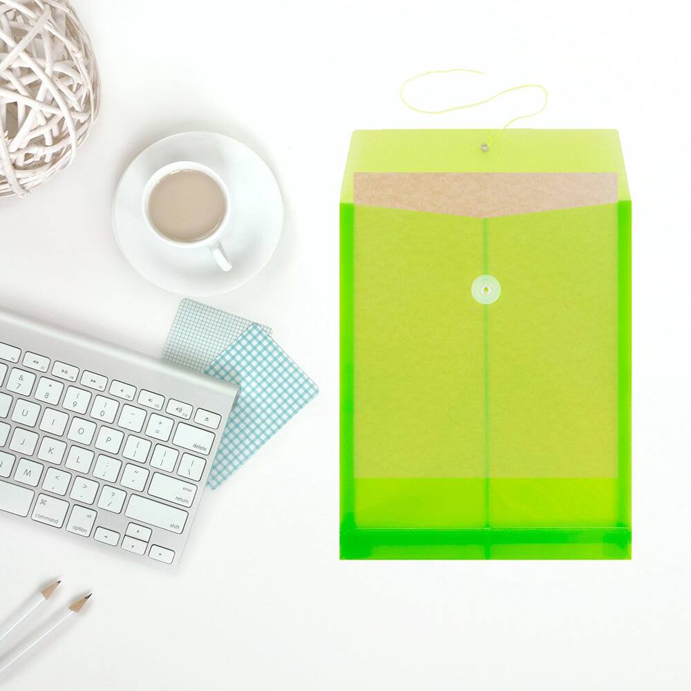 JAM Paper Letter Size Plastic Envelopes with Button & String Tie Closure, 12ct.