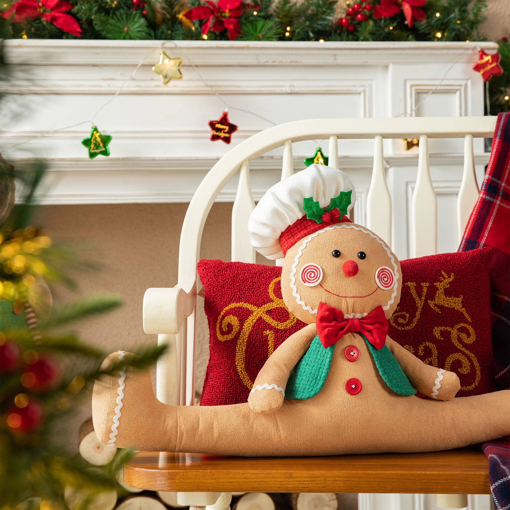 Glitzhome&#xAE; 27.5&#x22; Christmas Fabric Gingerbread Man Doorstop