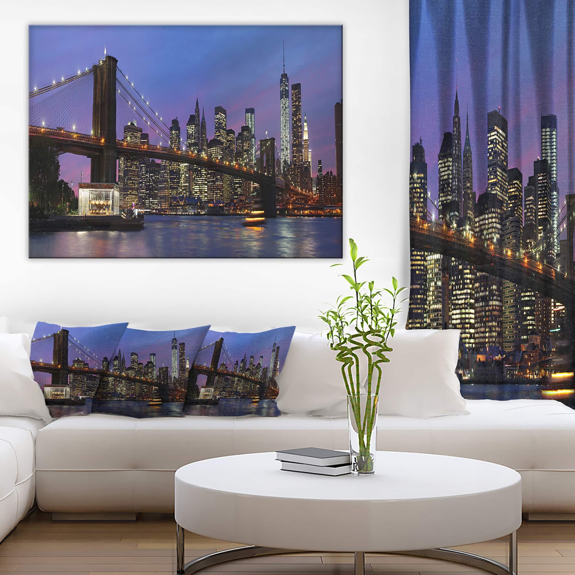 Designart - Brooklyn Bridge and Manhattan at sunset - Extra Large Canvas Art Print