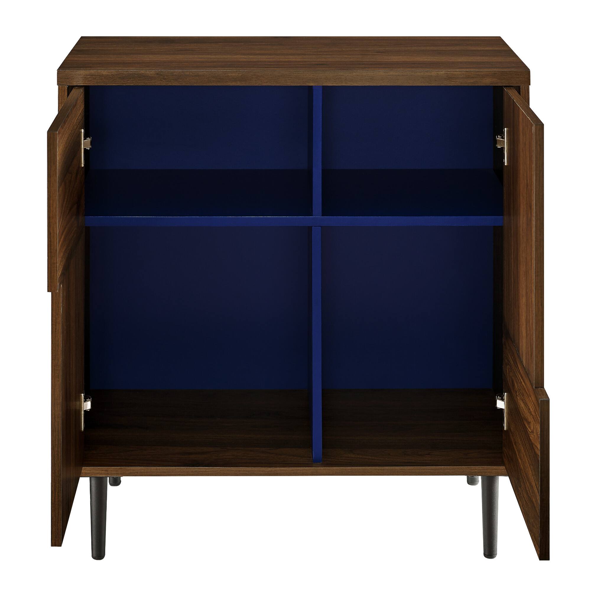 Walker Edison Dark Walnut/Navy Interior Modern Color Pop Accent Cabinet
