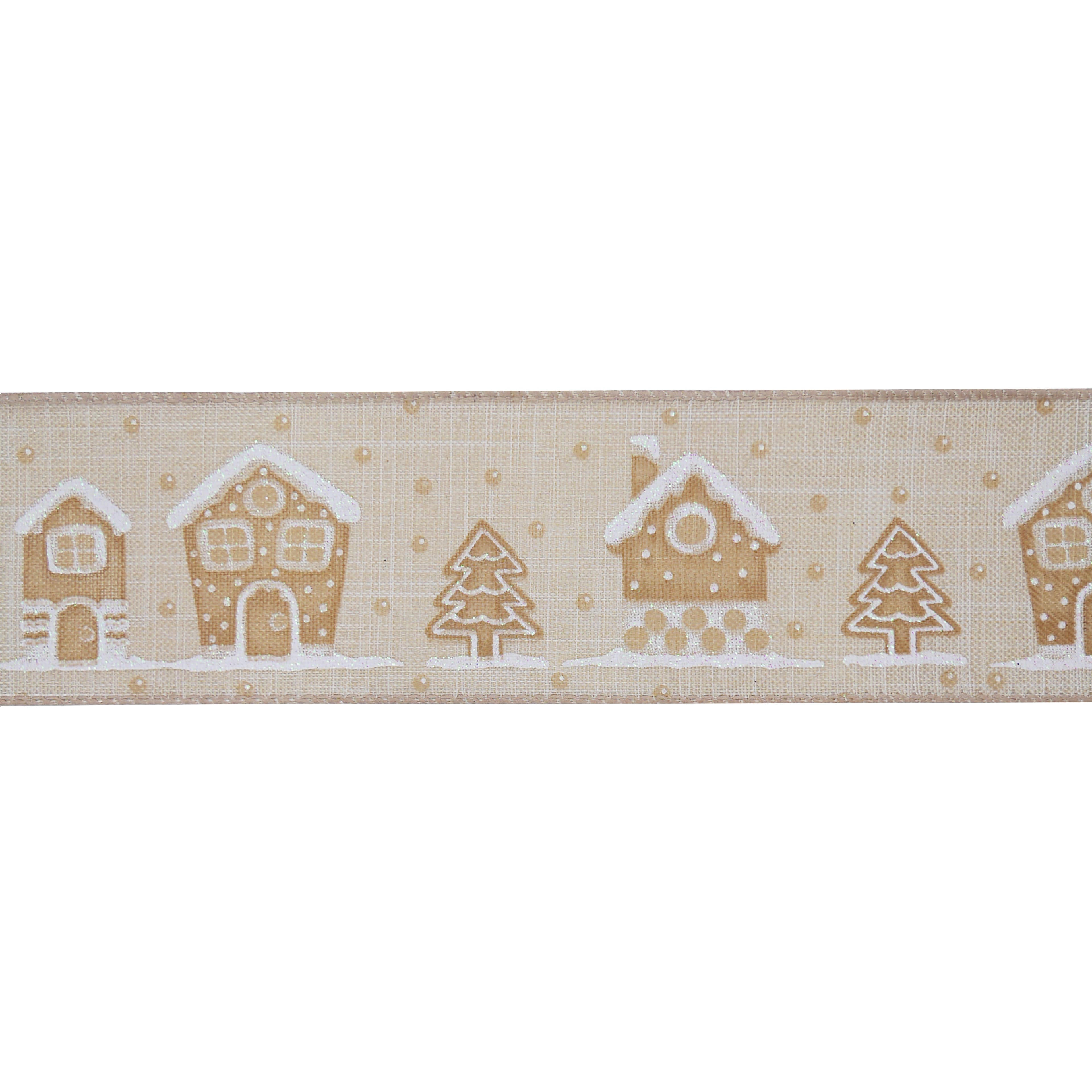 2.5&#x22; x 20 ft. Gingerbread Village Wired Faux Linen Ribbon by Celebrate It&#xAE;