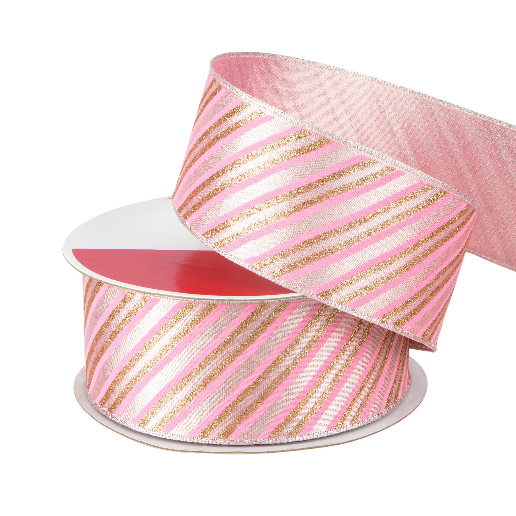 1.5&#x22; x 30ft. Blush &#x26; Gold Diagonal Stripes Wired Ribbon by Celebrate It&#xAE;