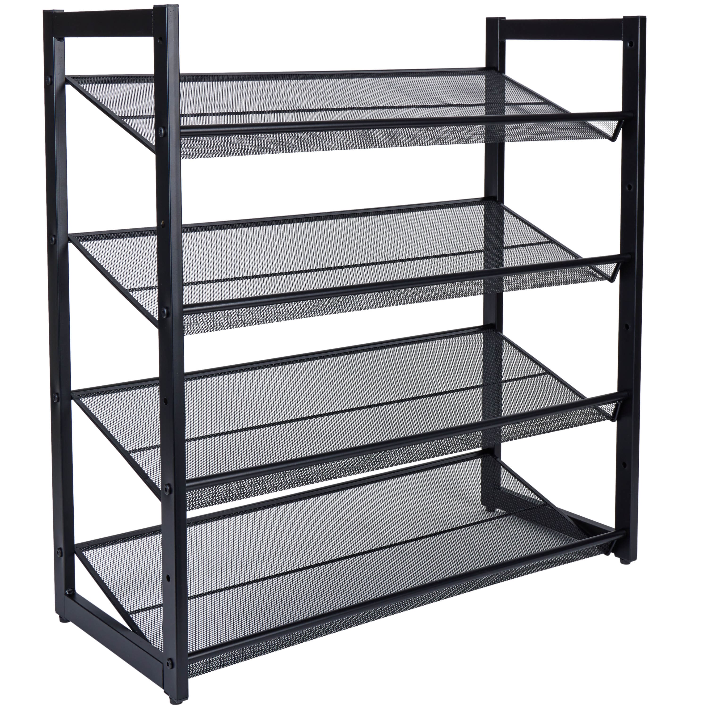 Organize It All Black 30&#x22; Wide 4 Tier Adjustable Mesh Shoe Rack