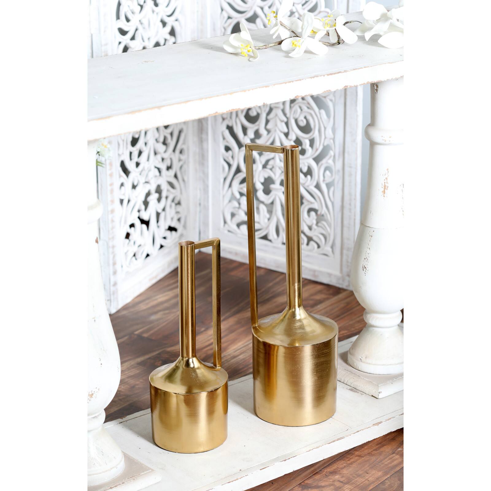 Set of 2 Gold Metal Glam Vase, 16&#x22;, 22&#x22;