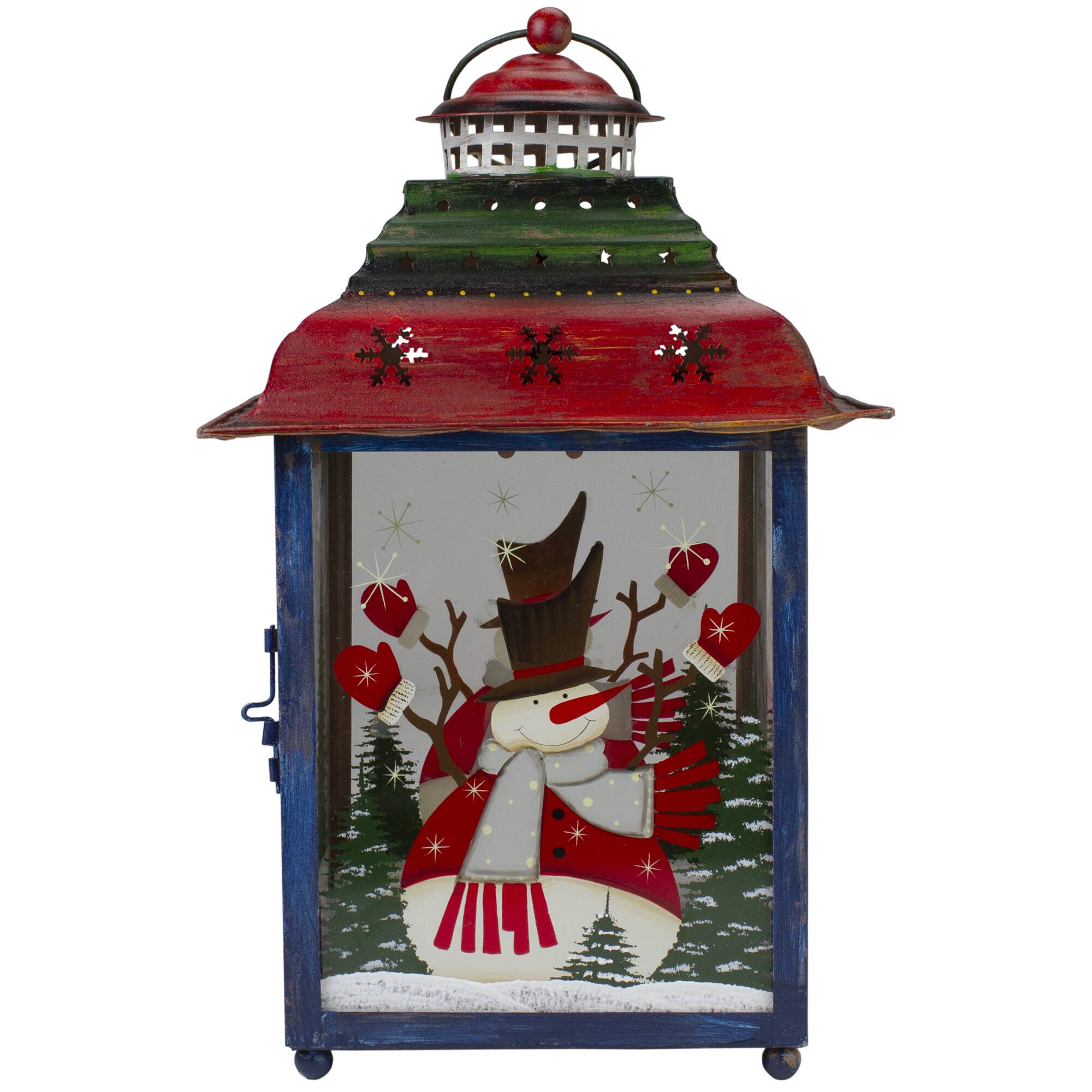 15&#x22; Red, Green &#x26; Blue Snowman Christmas Lantern