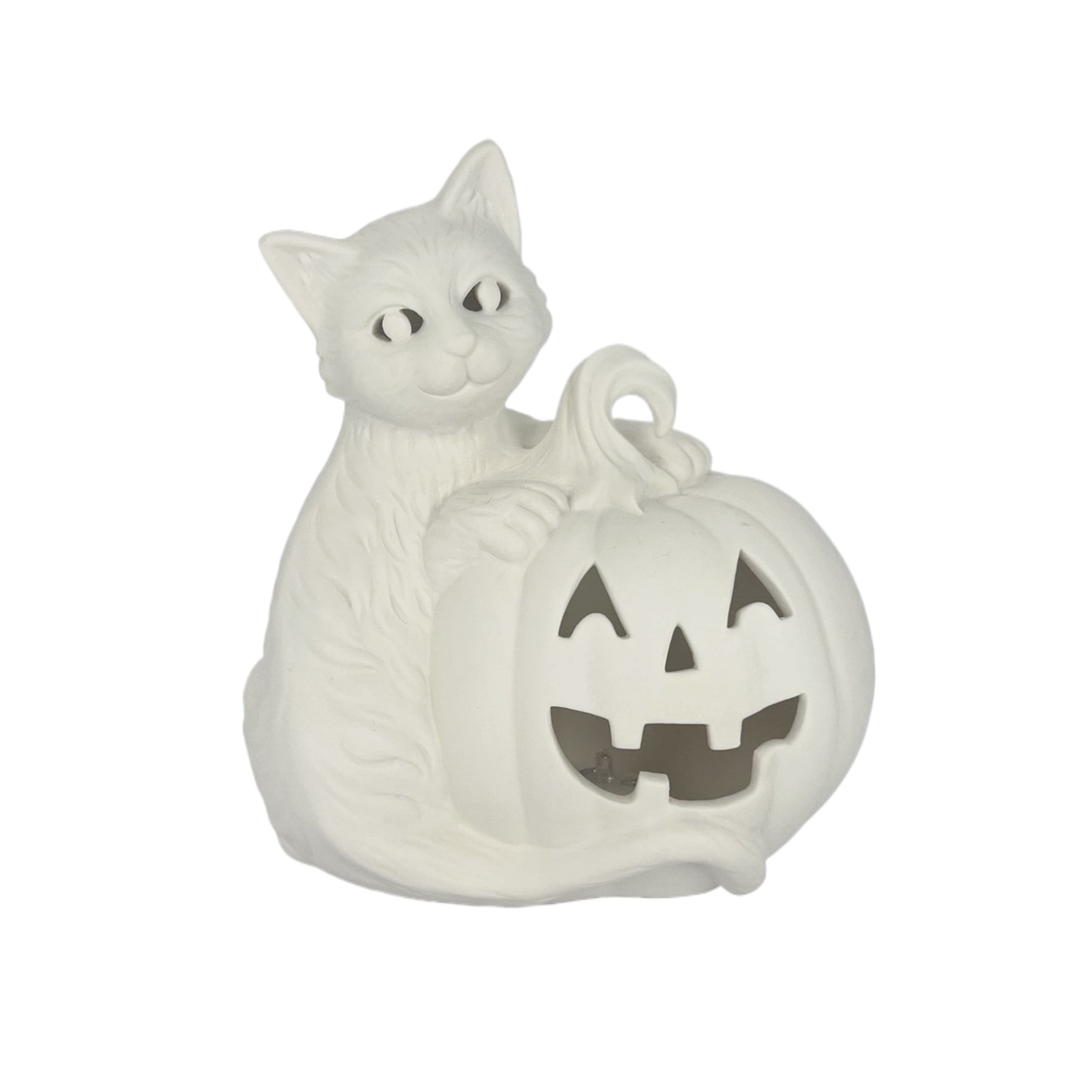 7.5&#x22; DIY Ceramic LED Pumpkin &#x26; Cat D&#xE9;cor by Make Market&#xAE;