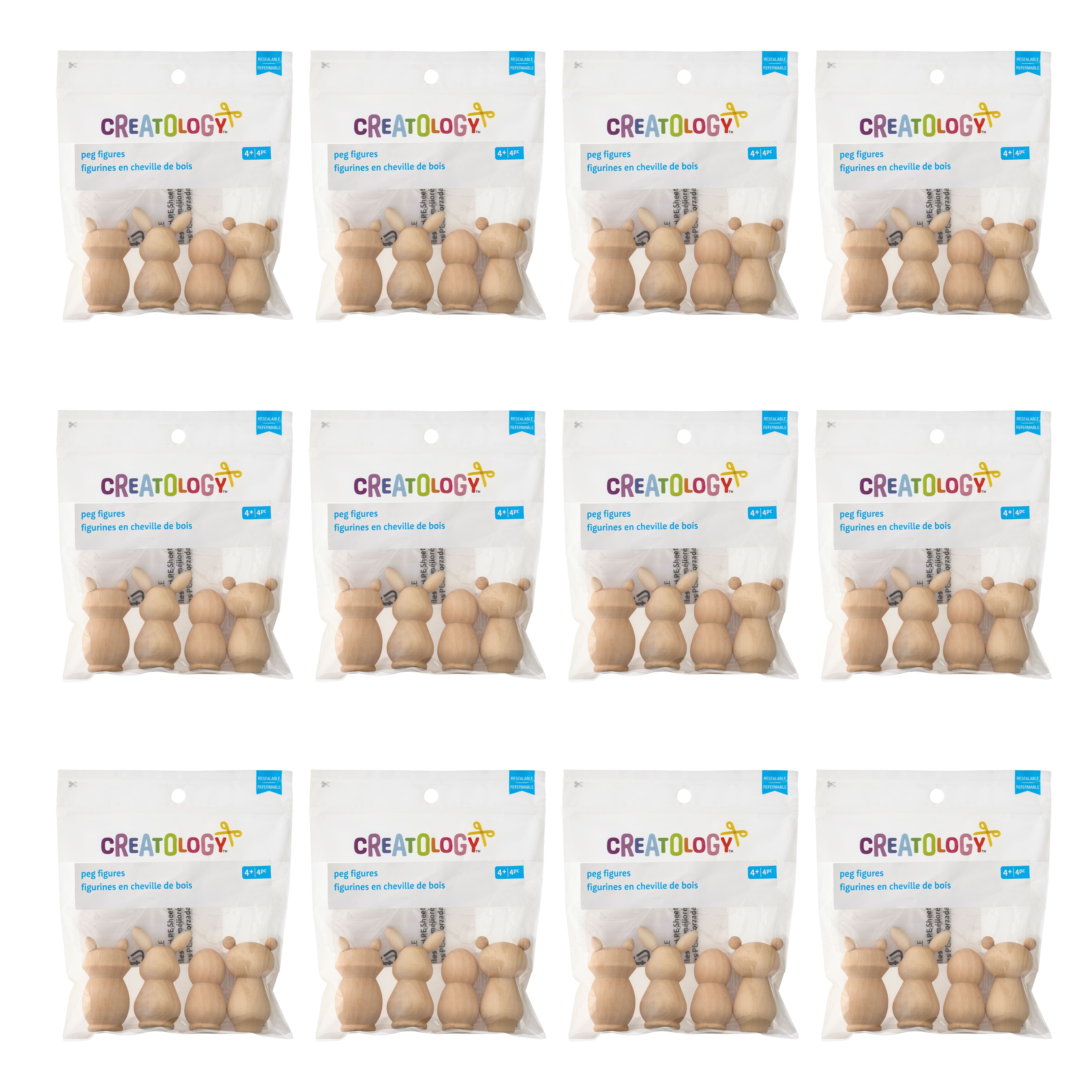 12 Packs: 4 ct. (48 total) Mixed Animal Peg Figures by Creatology&#x2122;