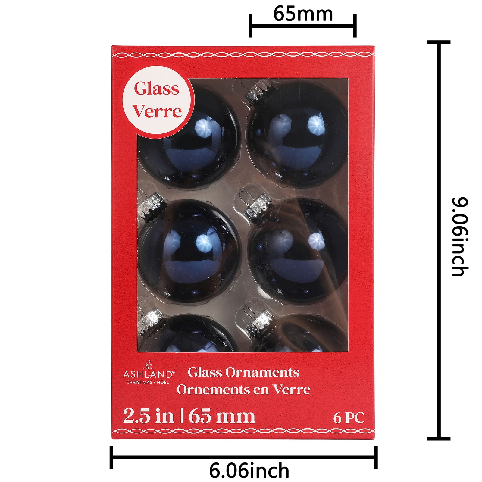 6 Pack 2.5&#x22; Shiny Glass Ball Ornaments by Ashland&#xAE;