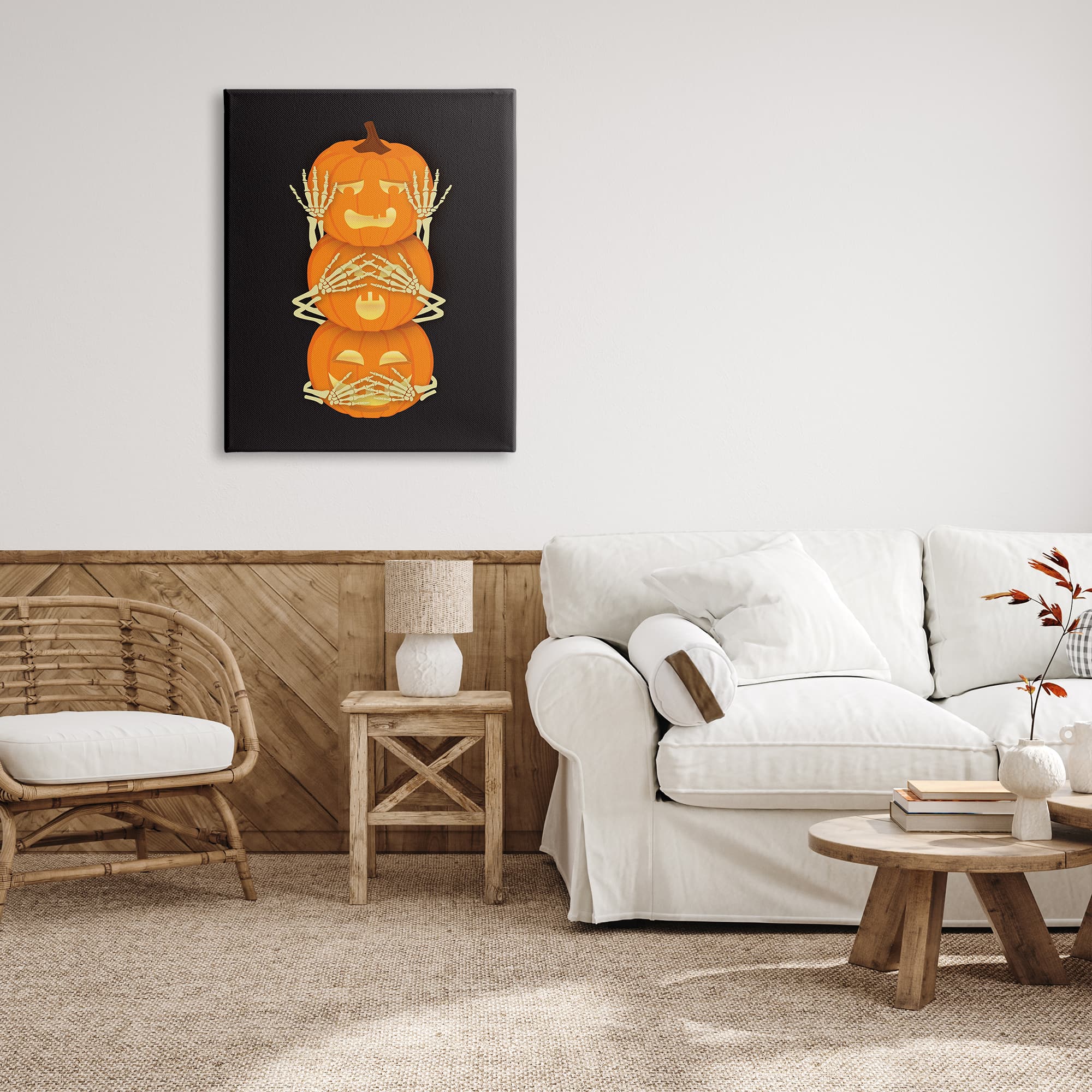 Stupell Industries Hear See Speak No Evil Pumpkins Canvas Wall Art