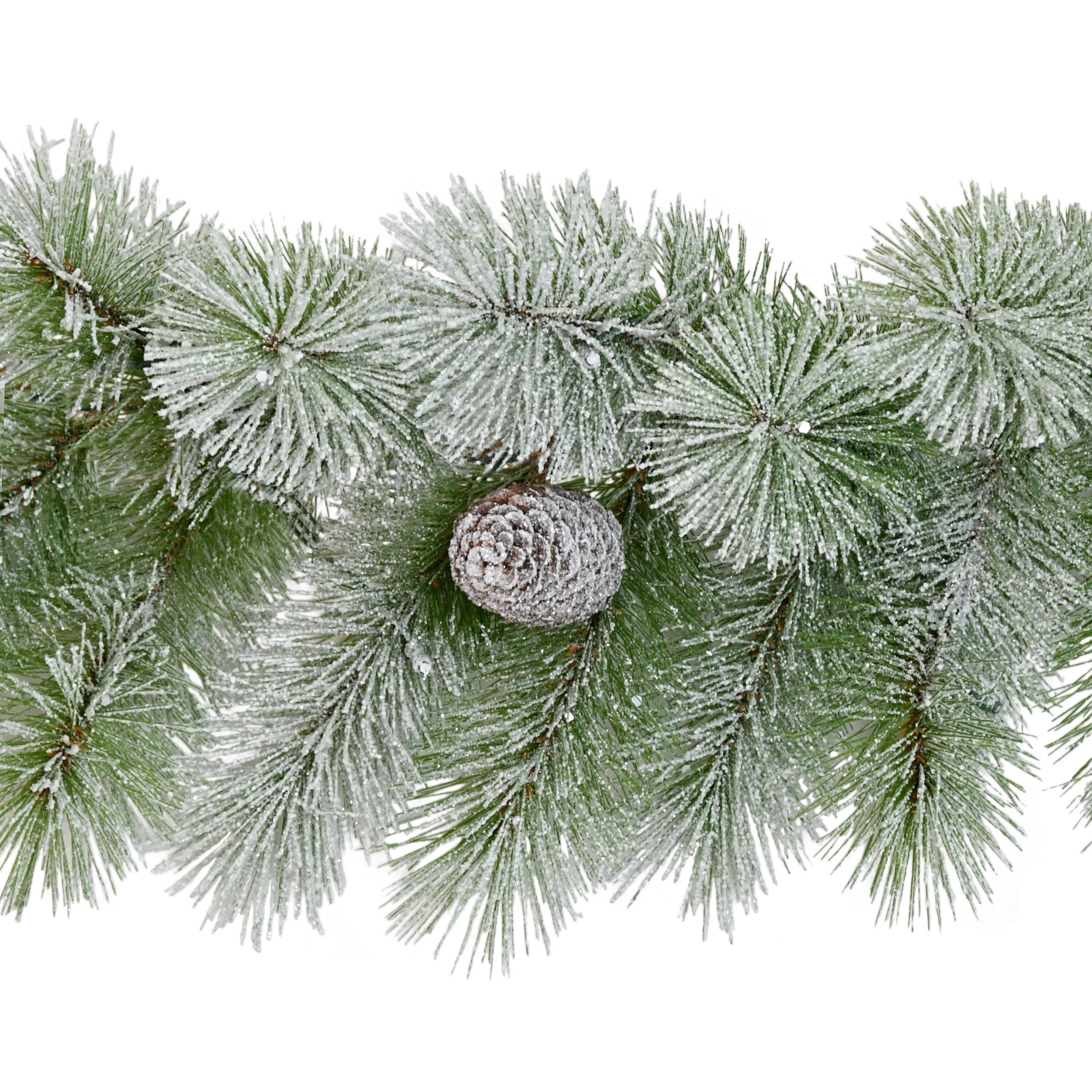 9ft. Pre-Lit Flocked Garland with Warm White LED Lights