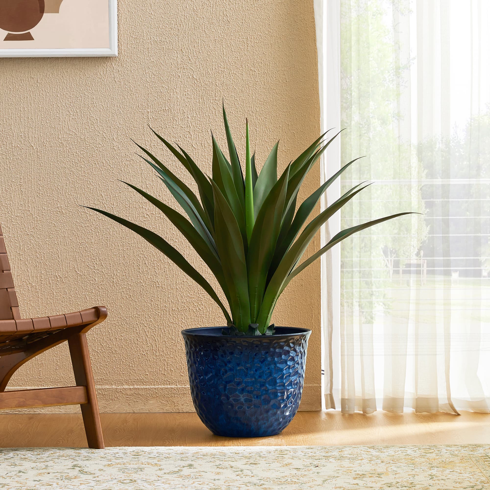 Glitzhome&#xAE; 11.75&#x22; Honeycomb Textured Cobalt Blue Faux Ceramic Plastic Planters, 3ct.