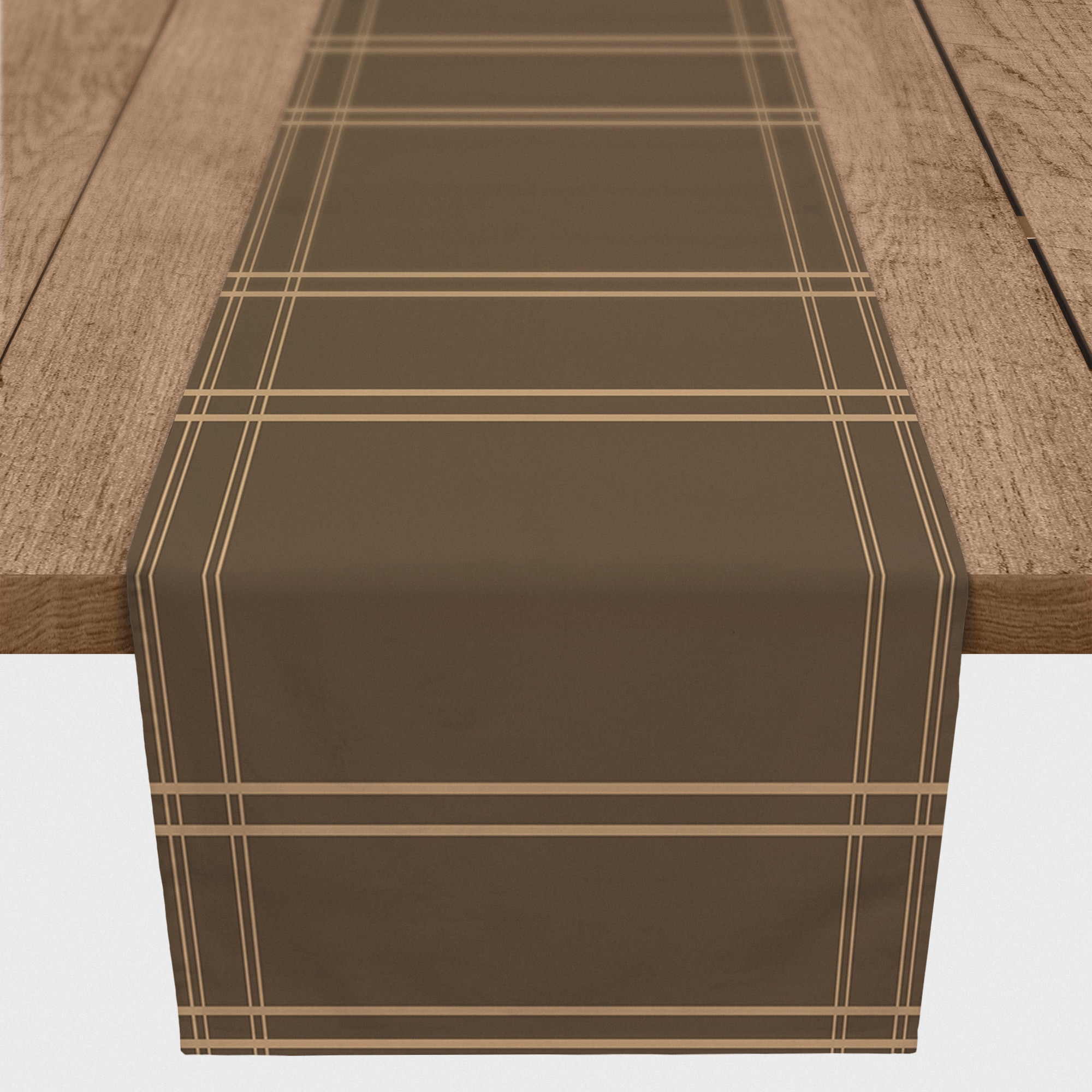 72&#x22; Brown Plaid Fall Lines Poly Twill Table Runner