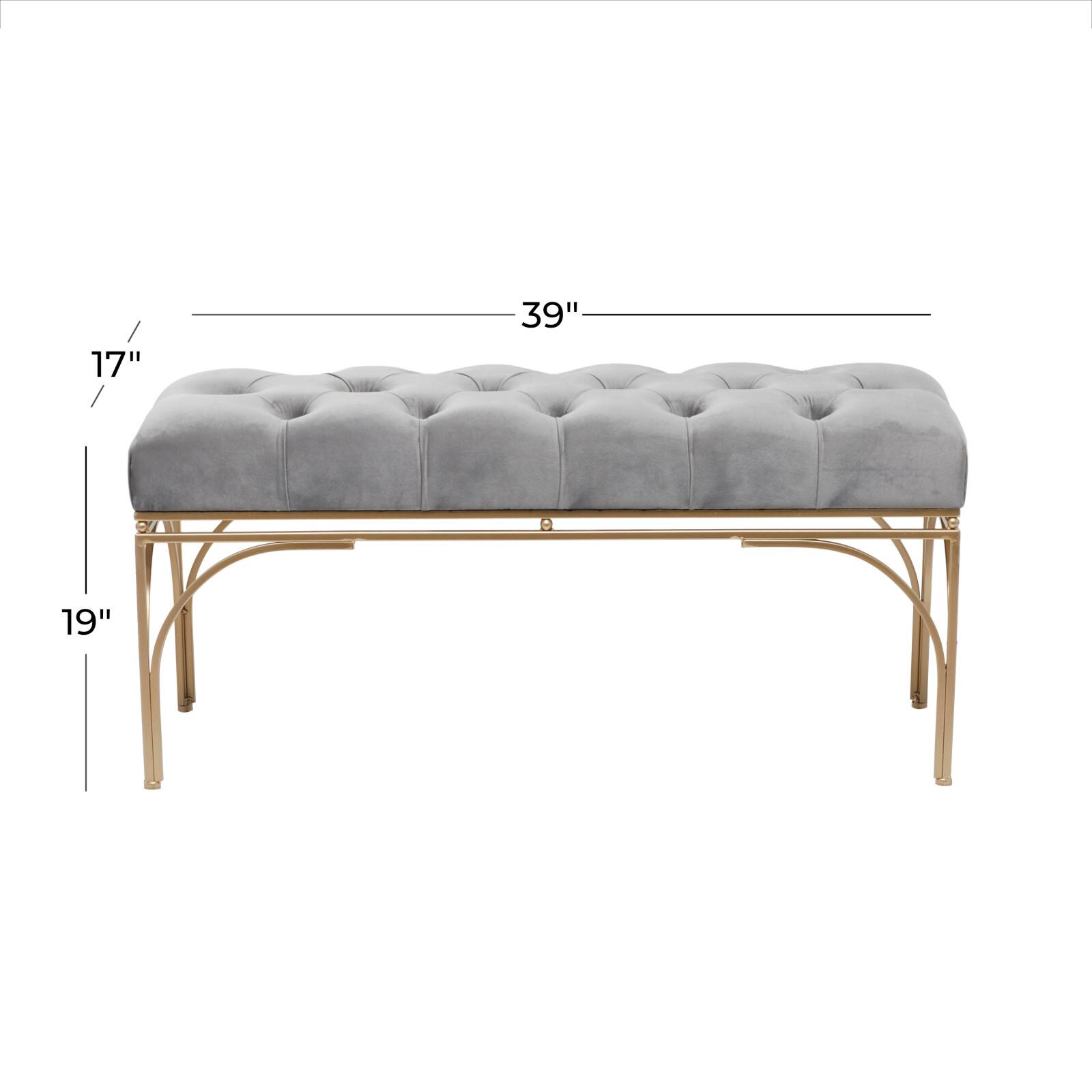 Grey Metal Glam Bench, 19&#x22; x 39&#x22; x 17&#x22;