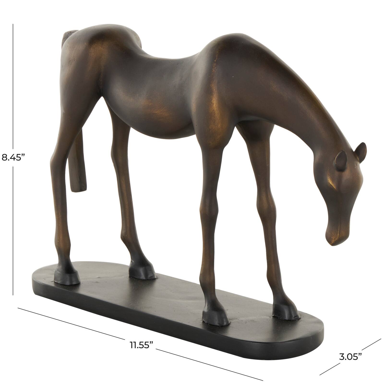 11.5" Bronze & Brushed Gold Polystone Horse Sculpture with Black Oval Base