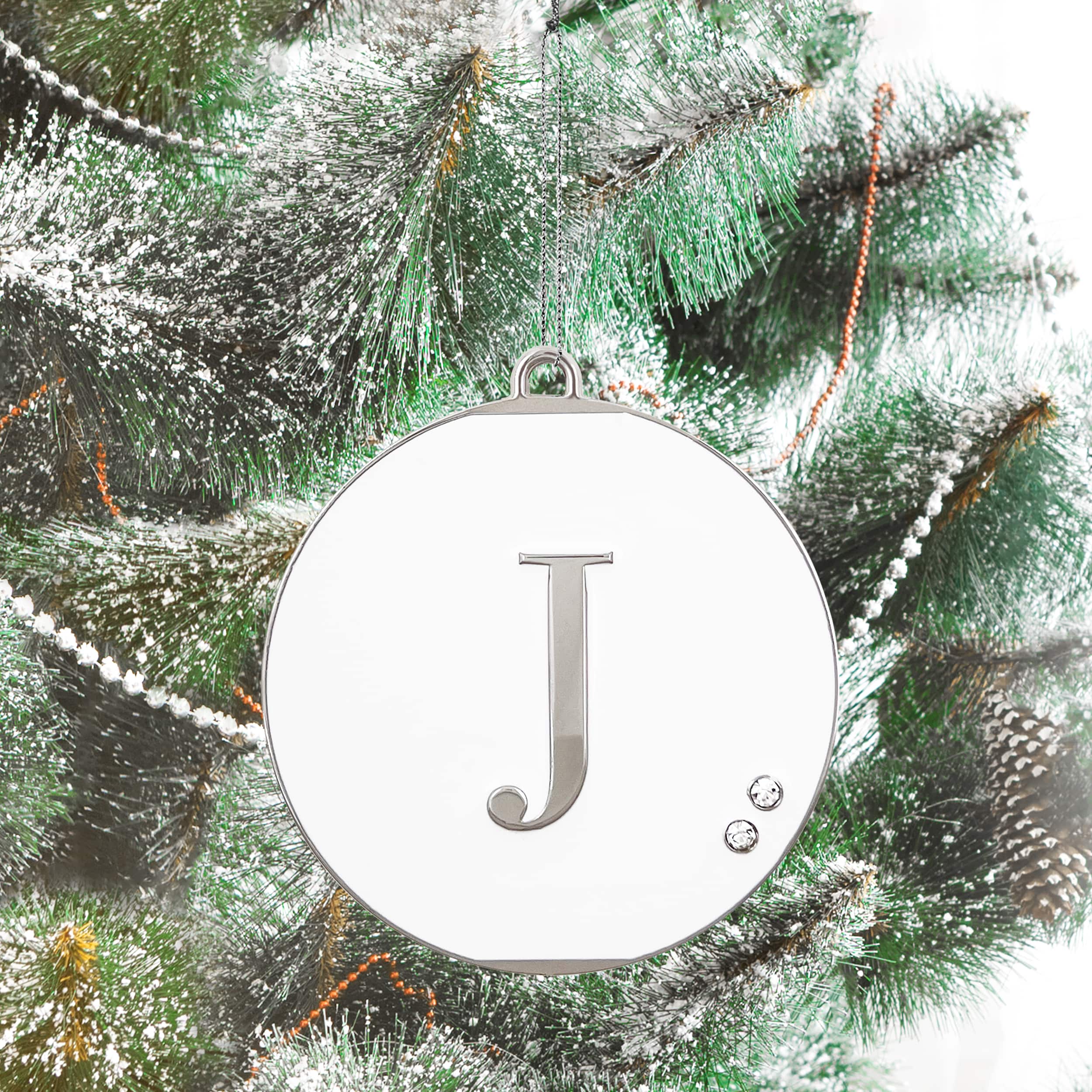 Geometric Enameled Monogram Tag Ornament with Rhinestones by Ashland&#xAE;