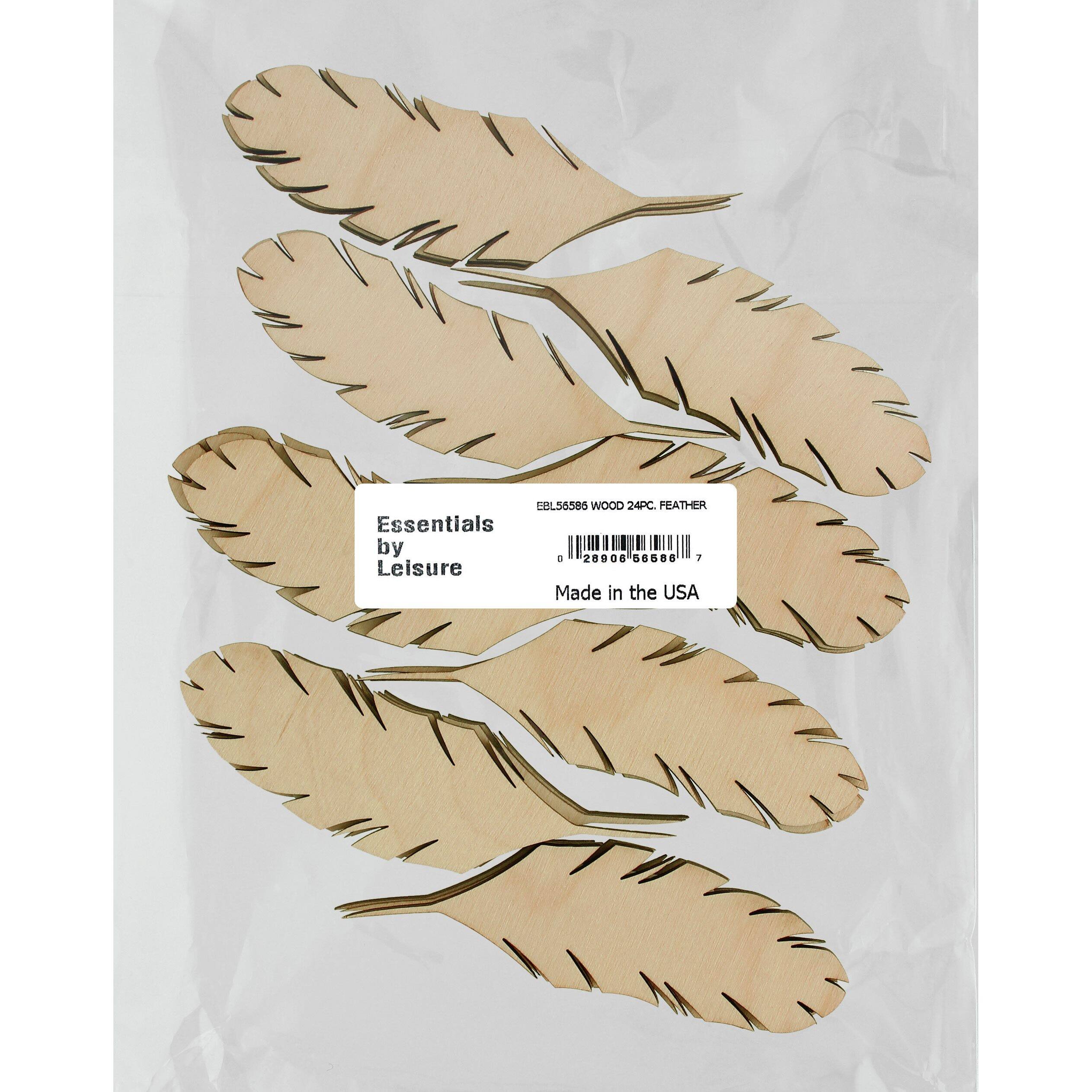 Essentials by Leisure Arts 24 Pack 1.13&#x22; x 3.75&#x22; Feather Flat Wood Shape