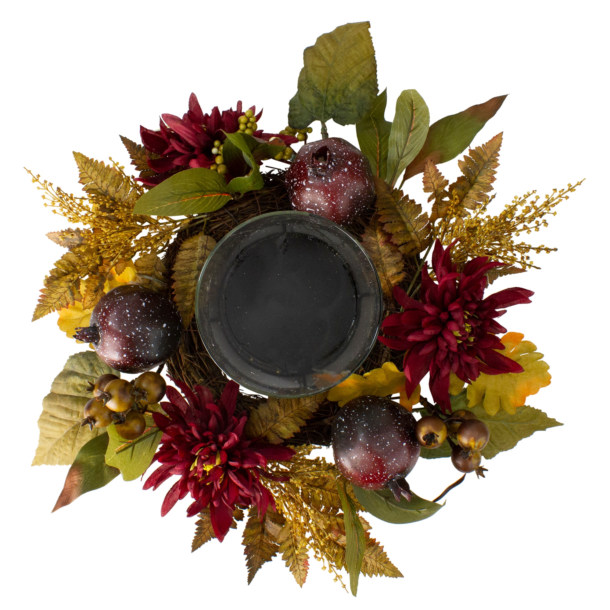 22&#x22; Mums with Pomegranate Fall Candle Holder Centerpiece