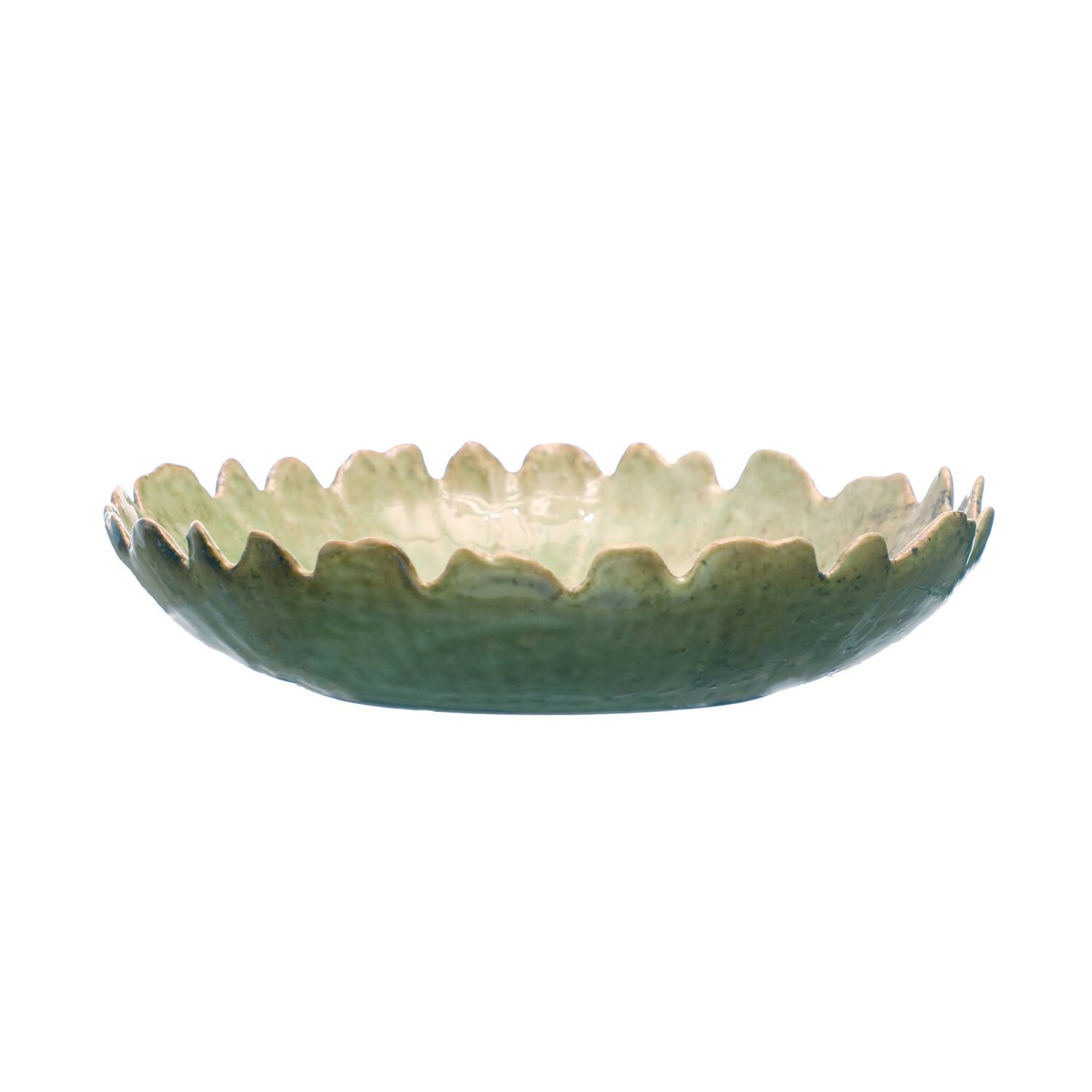 Hello Honey® 10.5" Green Round Stoneware Platter with Scalloped Edge