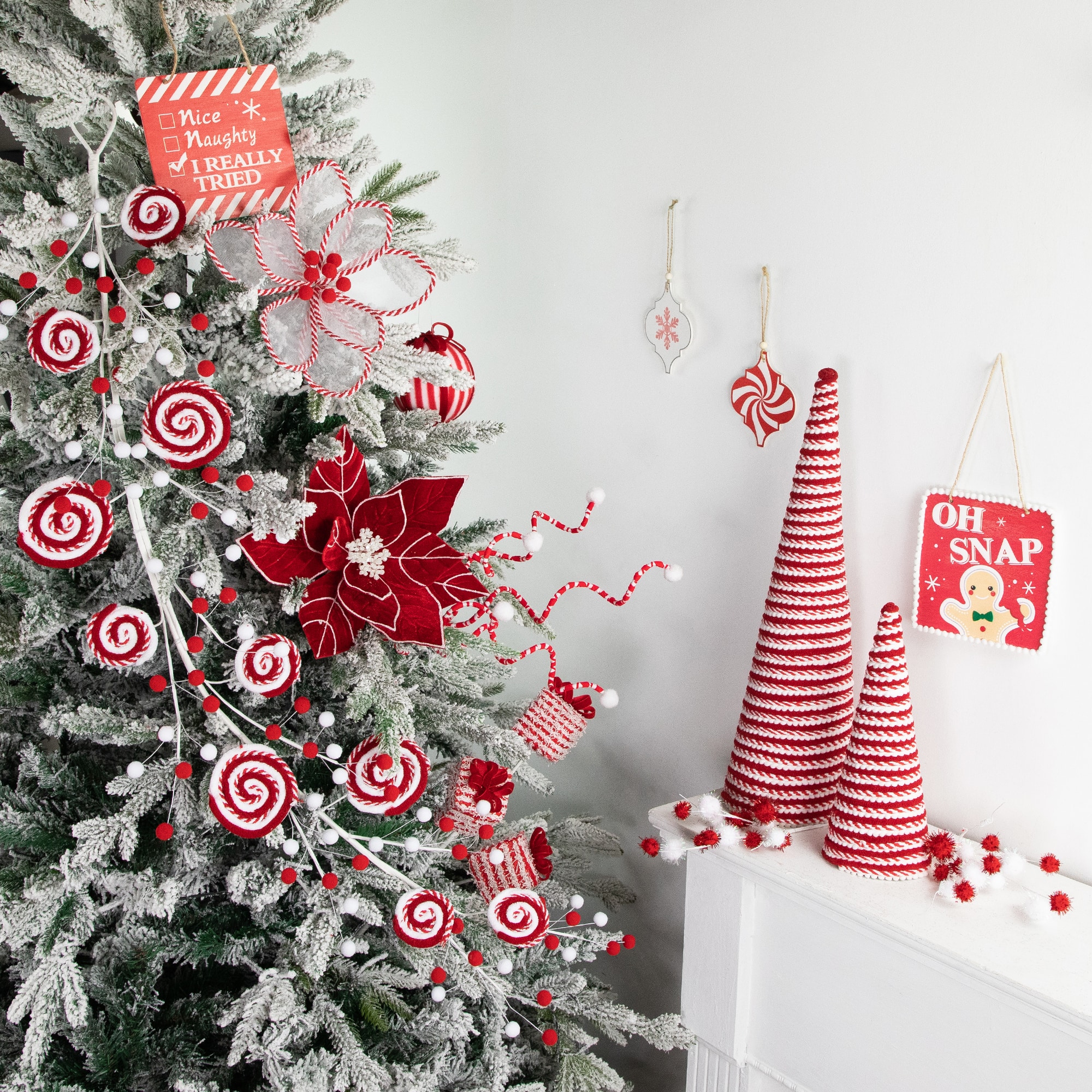 2.5ft. Red &#x26; White Striped Candy Cane Swirls and Pom Poms Christmas Garland